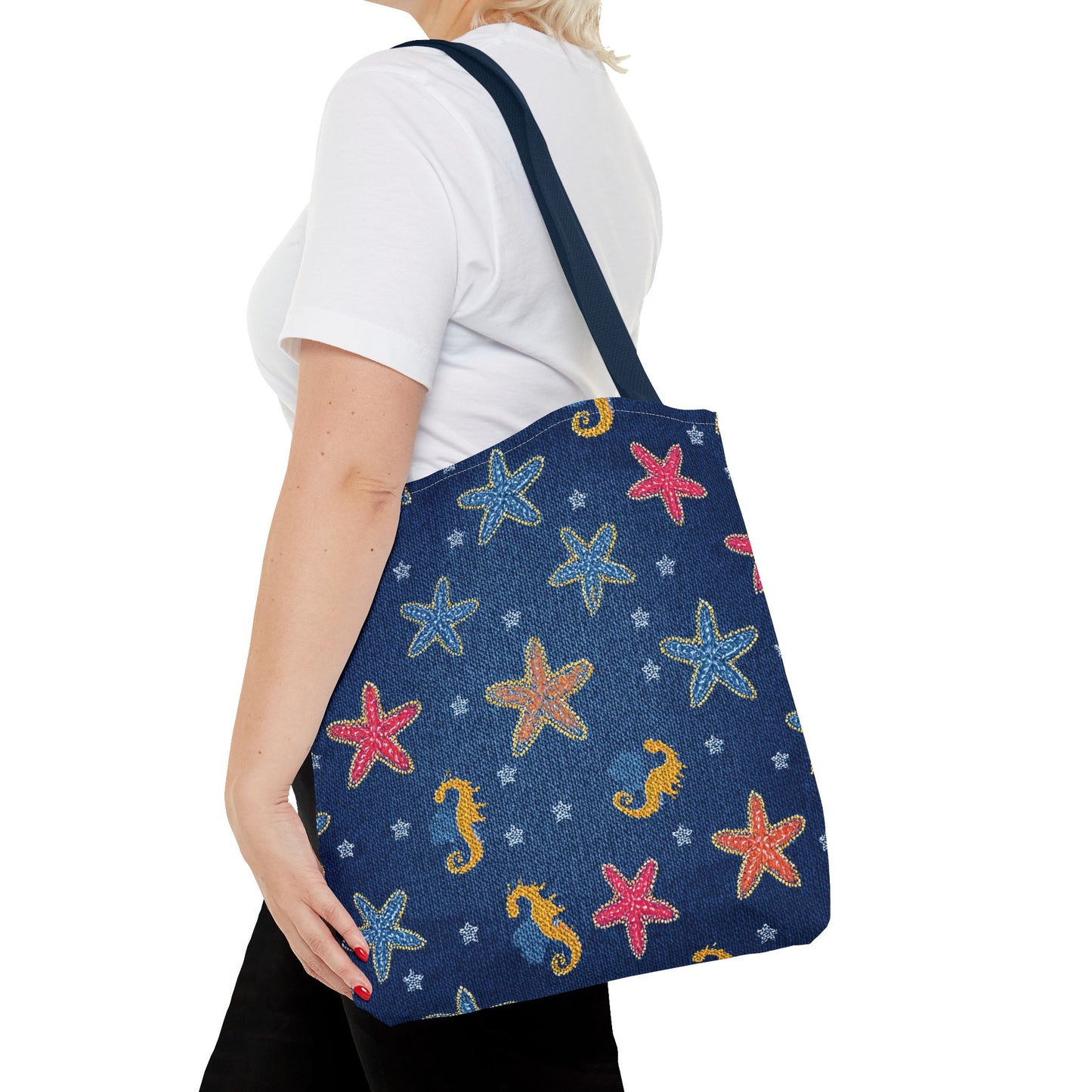 Denim Fabric Imitation Print Unisex Canvas Bag Poly Spun 3 Sizes Tote Bag 182-22