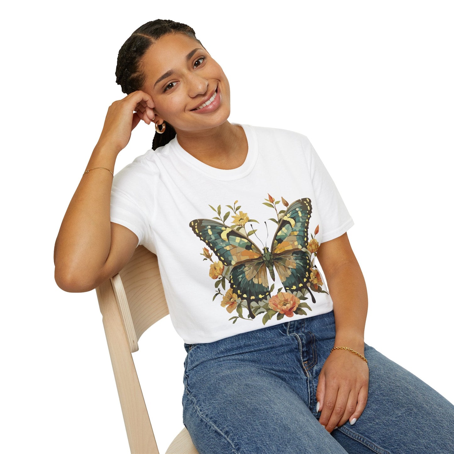 Butterfly Print T Shirt Unisex Monarch Shirt Gildan Softstyle 64000 Ring Spun Cotton