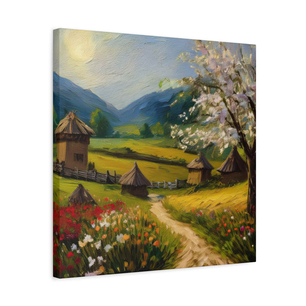 Countryside Spring Print Canvas, Oil Paint Print 20x20, 24x24, 30x30, 32x32, 36x36 Art Design Pine-Wood Inner Frame MC-109