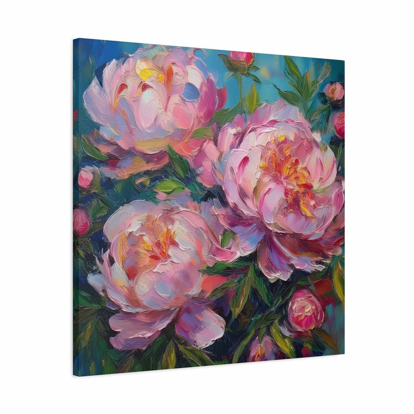 Pink Peonies Print Canvas, Floral Oil Paint Print 20x20, 24x24, 30x30, 32x32, 36x36 Art Design Pine-Wood Inner Frame MC-116