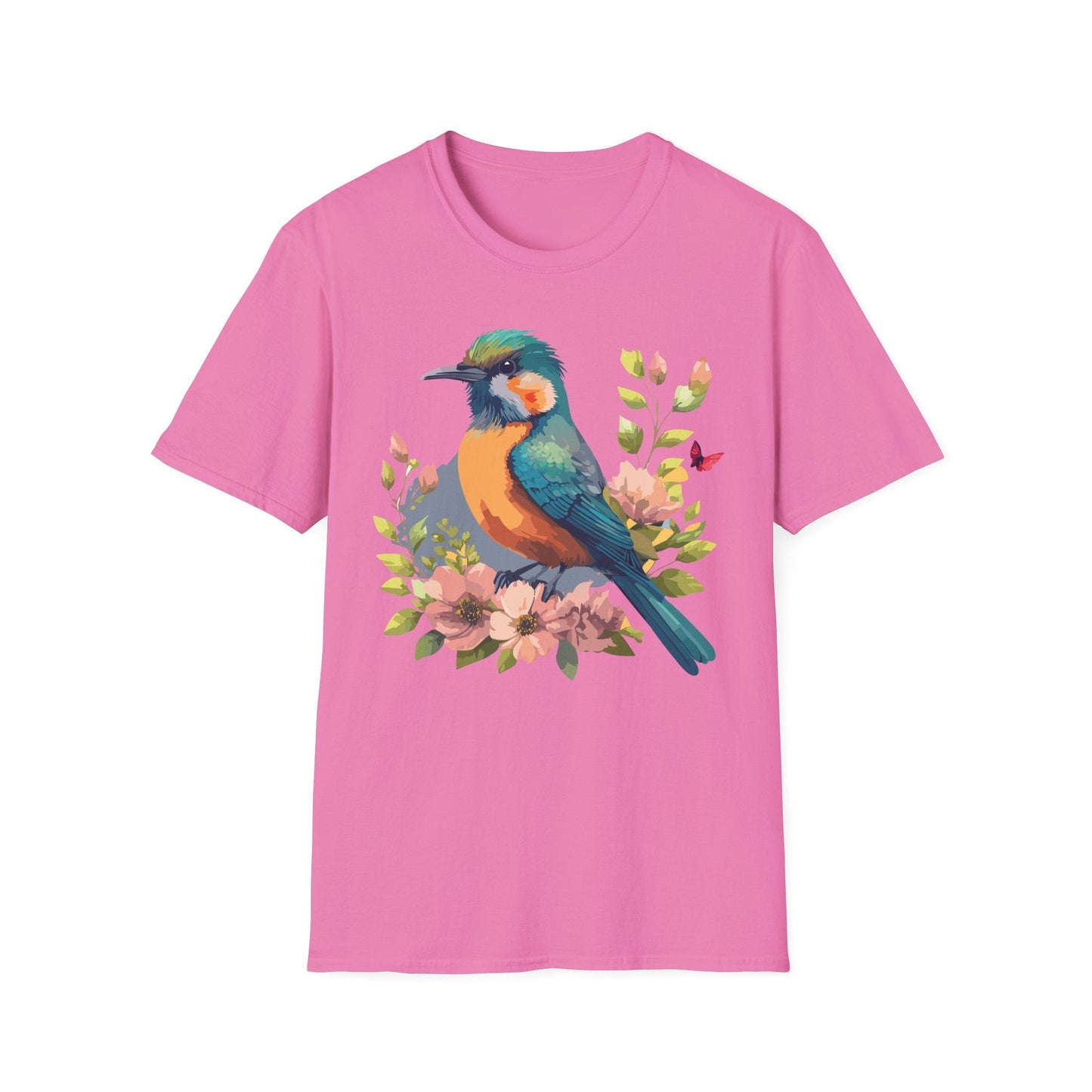 Floral Bird T Shirt Unisex Softstyle Tee 100 Percent Ring Spun Cotton Animal Print