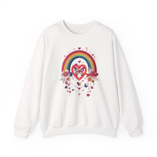 Rainbow Heart Sweatshirt, Floral Heart Sweatshirt, Floral Love Sweatshirt, Valentine's Day Sweatshirt, Rainbow Heart Floral Sweatshirt 113
