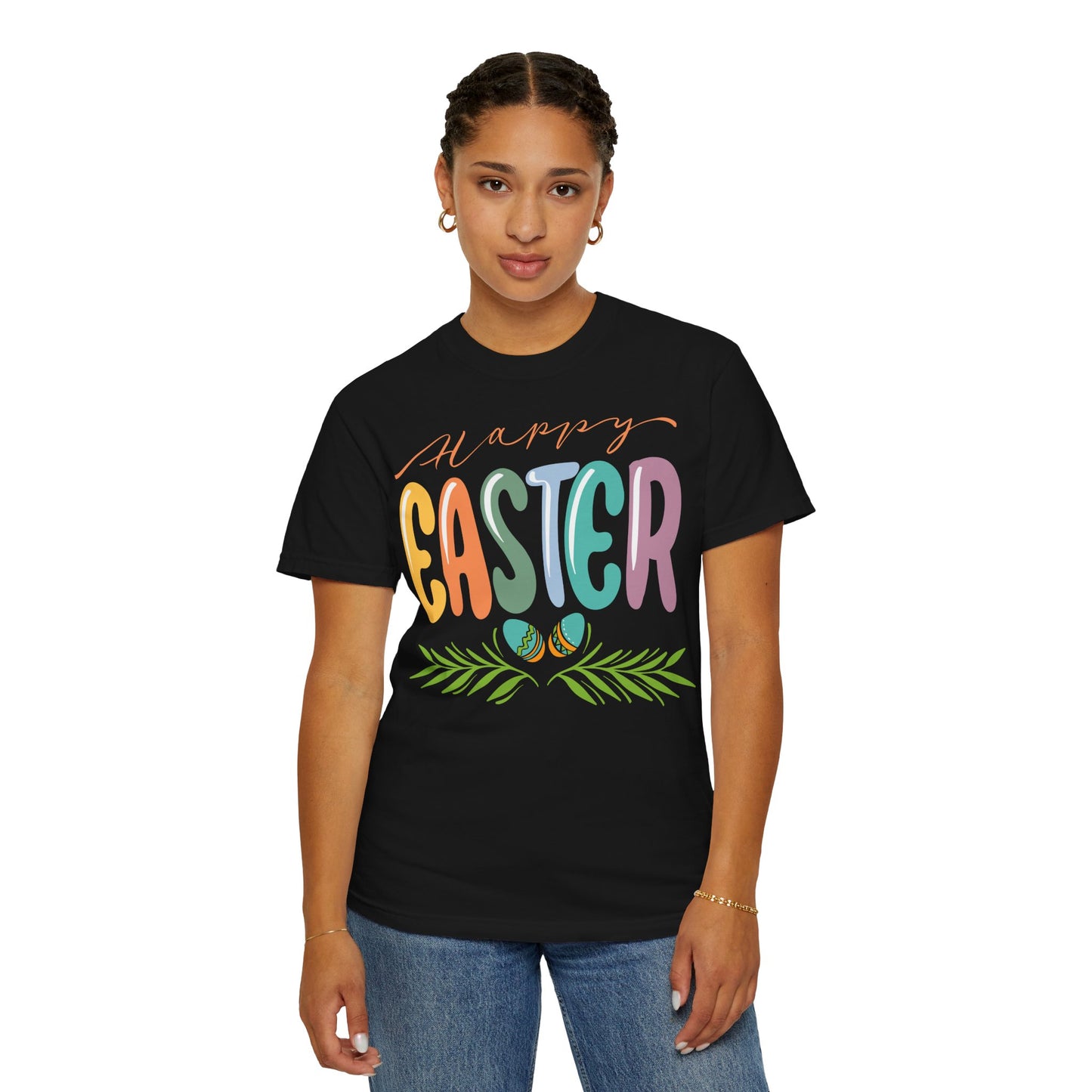 Happy Easter T-Shirt, Tee Shirt with Easter Signature, T Shirt with Easter Prints, Tee Shirt with Easter Design