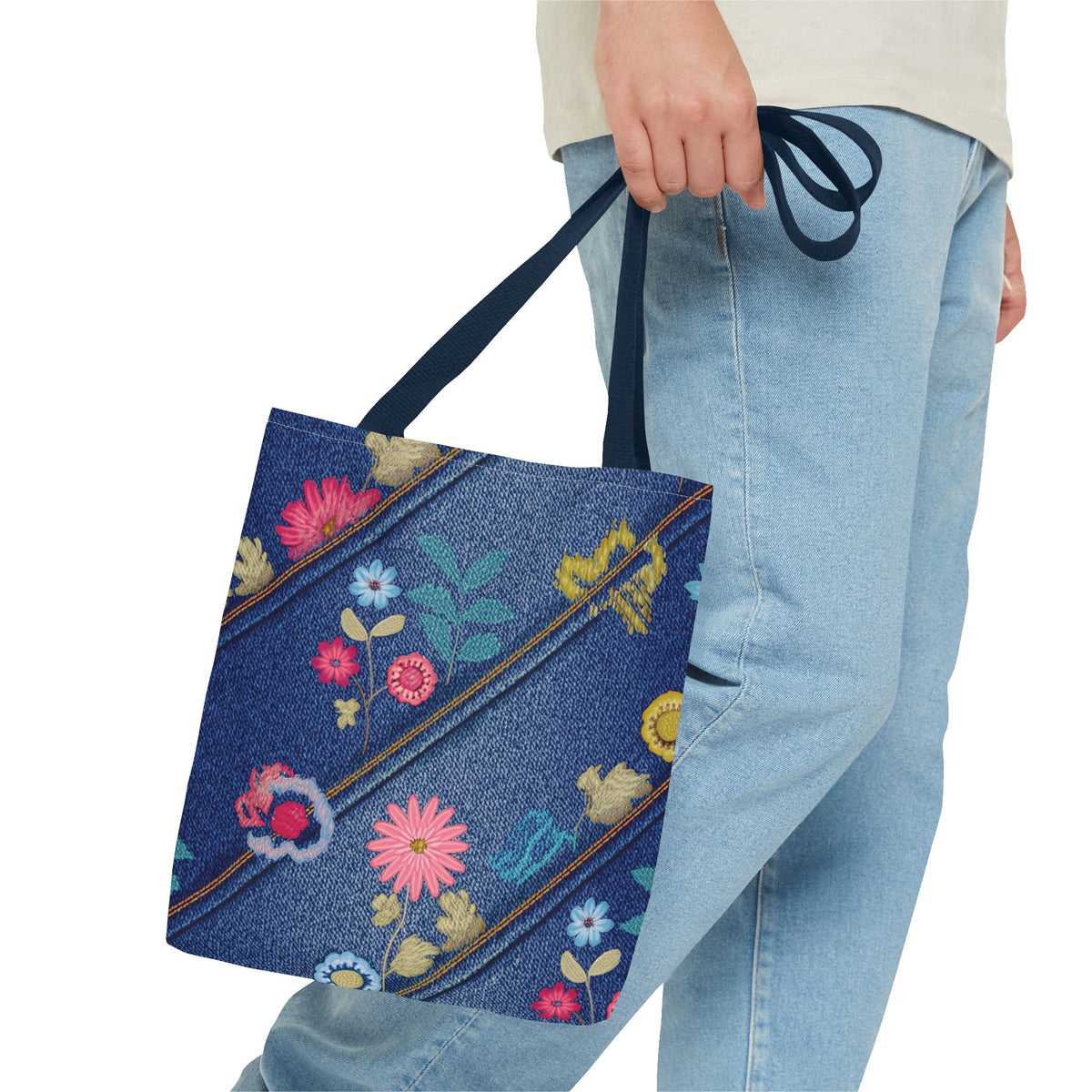 Denim Fabric Imitation Print Unisex Canvas Bag Poly Spun 3 Sizes Tote Bag 164