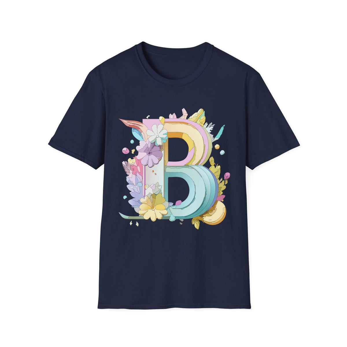 Floral Rainbow Letter B T-Shirt | Pastel Initial Monogram Tee