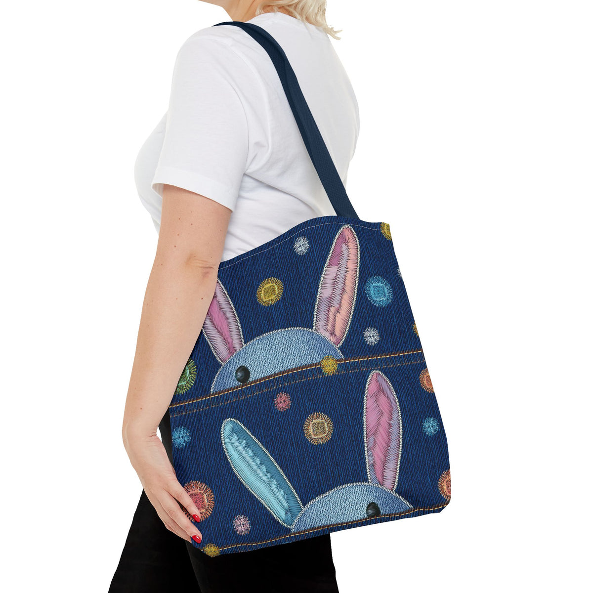 Denim Fabric Imitation Print Unisex Canvas Bag Poly Spun 3 Sizes Tote Bag 192-1