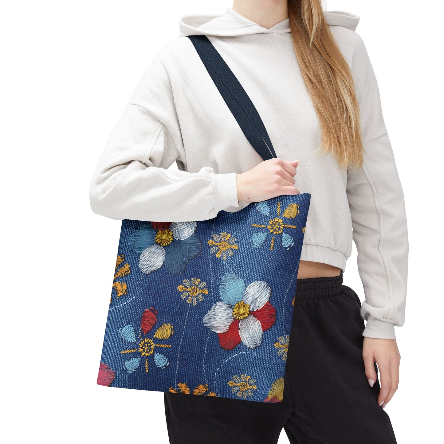 Denim Fabric Imitation Print Unisex Canvas Bag Poly Spun 3 Sizes Tote Bag 159-8