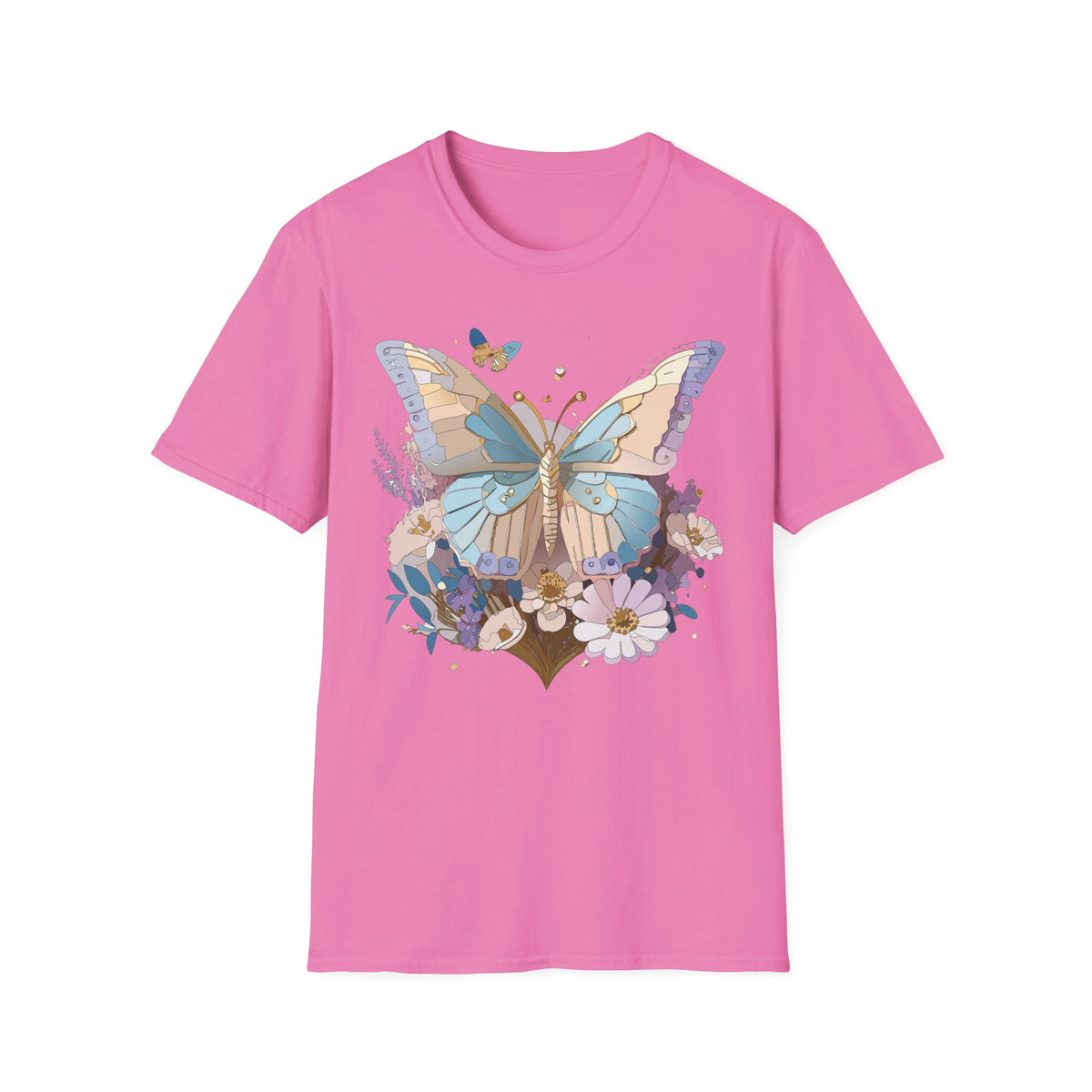 Butterfly Garden T‑Shirt — Pastel Floral Wing Illustration Graphic Design Unisex 100 Cotton Gildan T-Shirt
