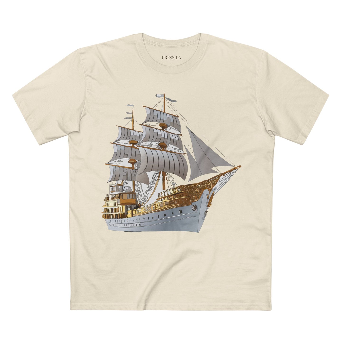 Ship Graphic Unisex 100 Cotton T-Shirt with Gold Frigate Art Design 5
