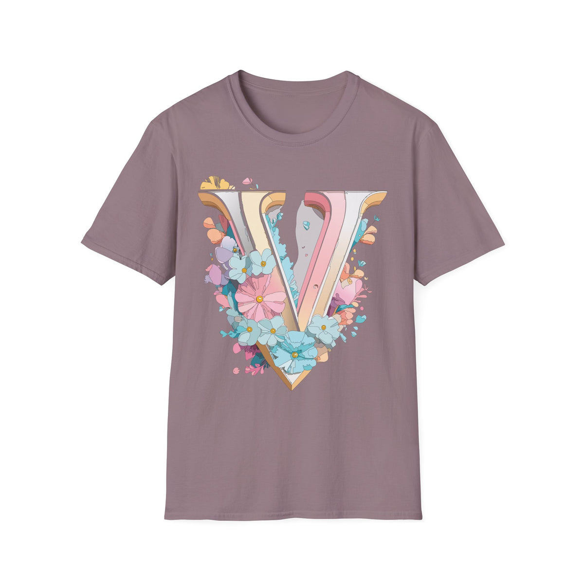 Floral Letter V T-Shirt | Pastel Vintage Monogram Tee