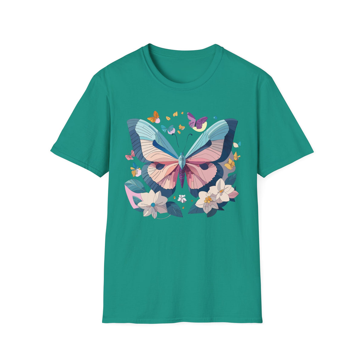 Pastel Butterfly Floral Moths Graphic Design Unisex 100 Cotton Gildan T-Shirt