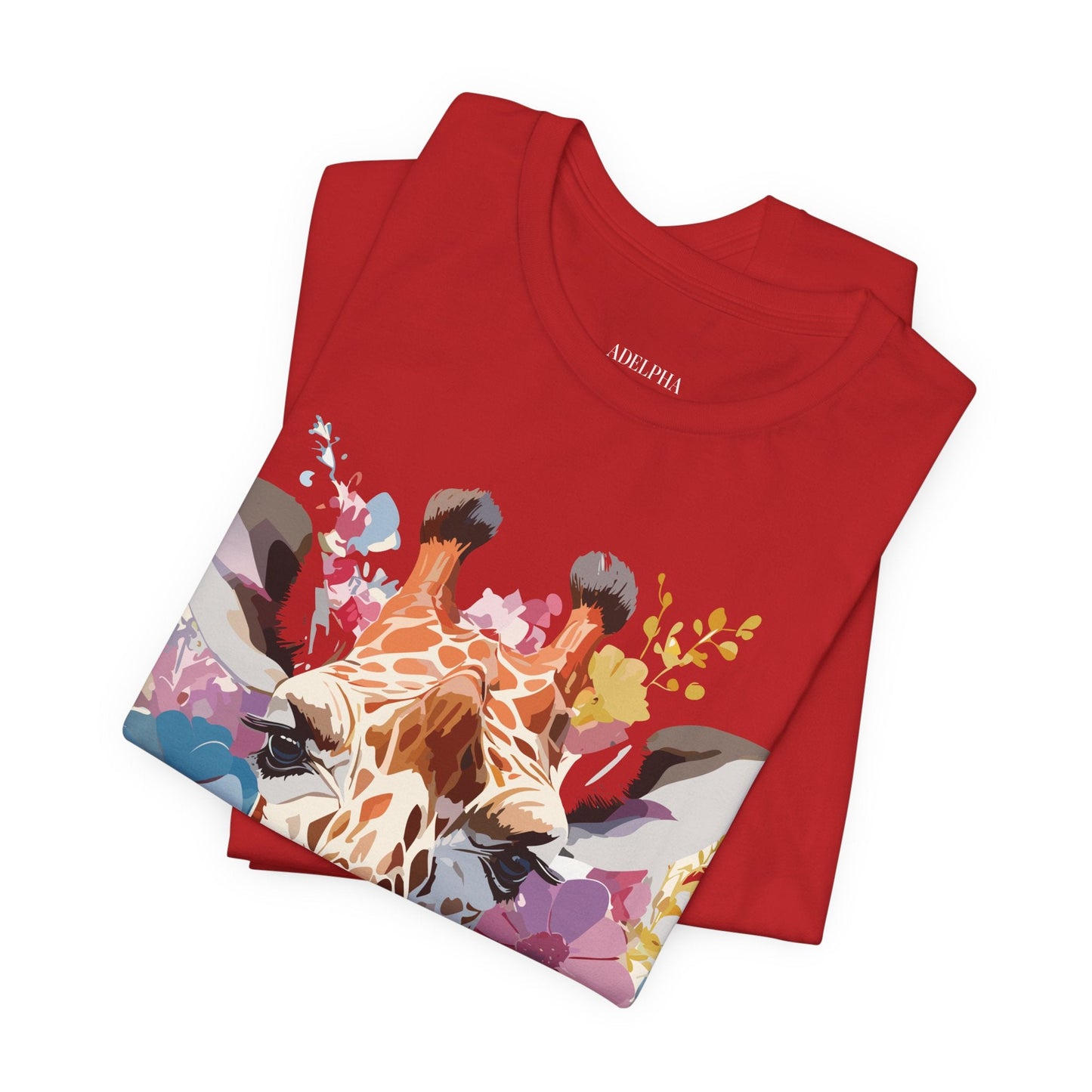 Giraffe Graphic Tee Unisex Premium Short Sleeve Jersey Shirt With Vintage Inspired Art By Adelpha