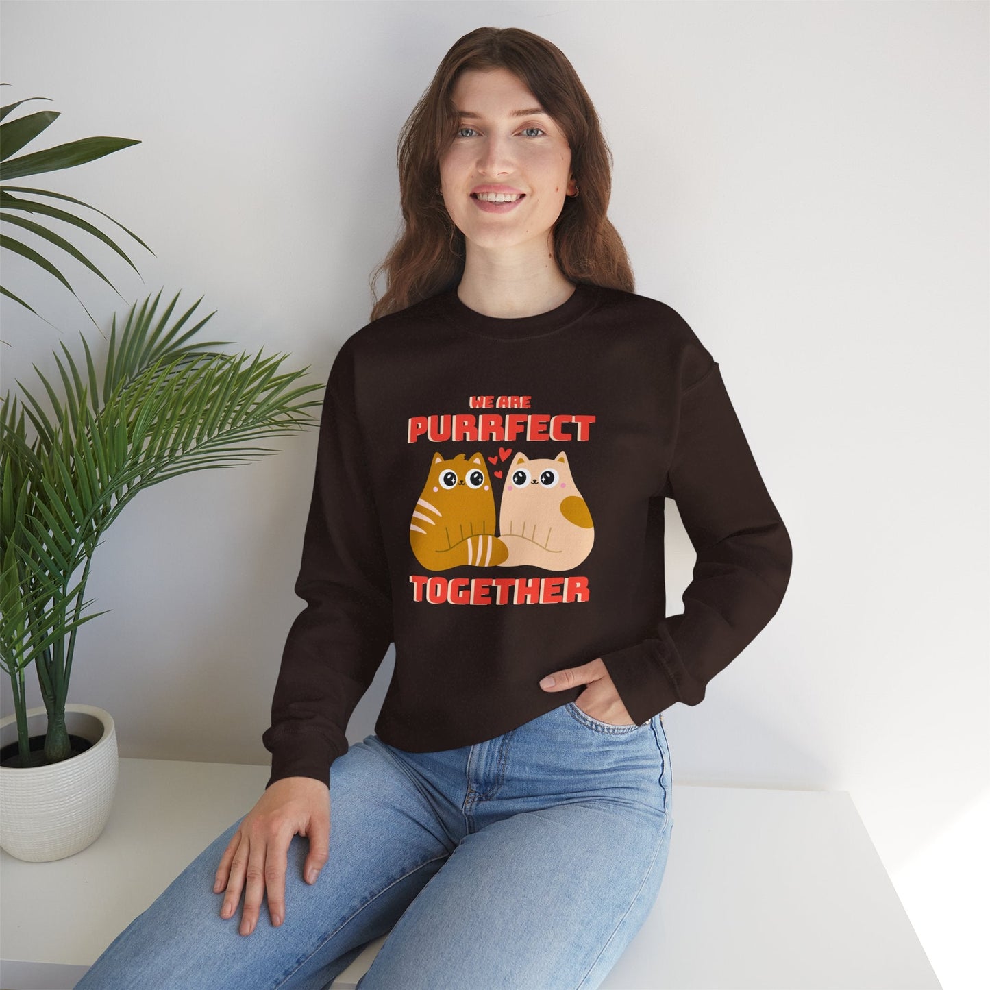 Cat Heart Sweatshirt Unisex 50/50 Cotton-Poly Blend Valentine Gift For Cat Lovers