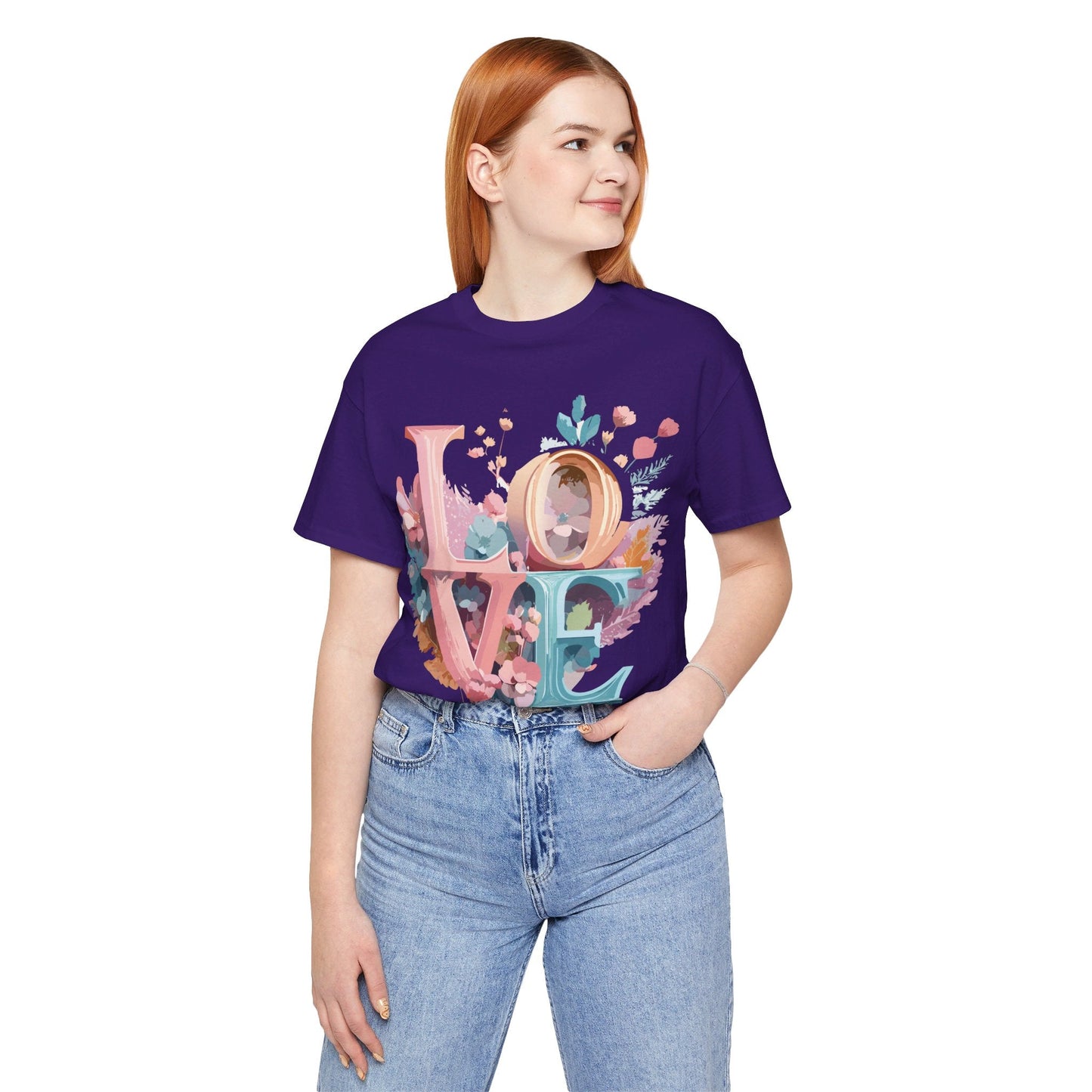 Valentine Day Graphic Unisex 100 Cotton Vintage Artwork with Love and Flower Design Tee 52