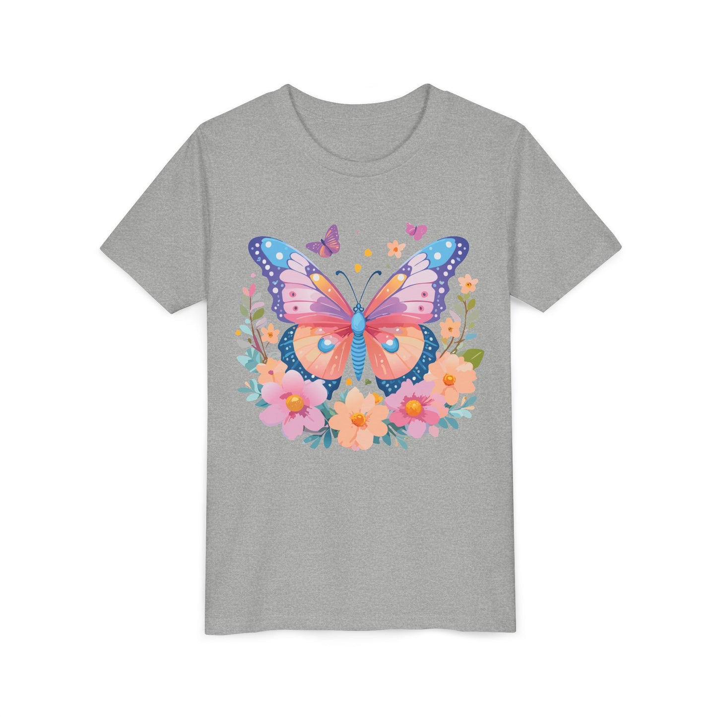 Butterfly Blossom Youth Tee - Colorful Short Sleeve T-Shirt for Spring Celebrations (9-14)