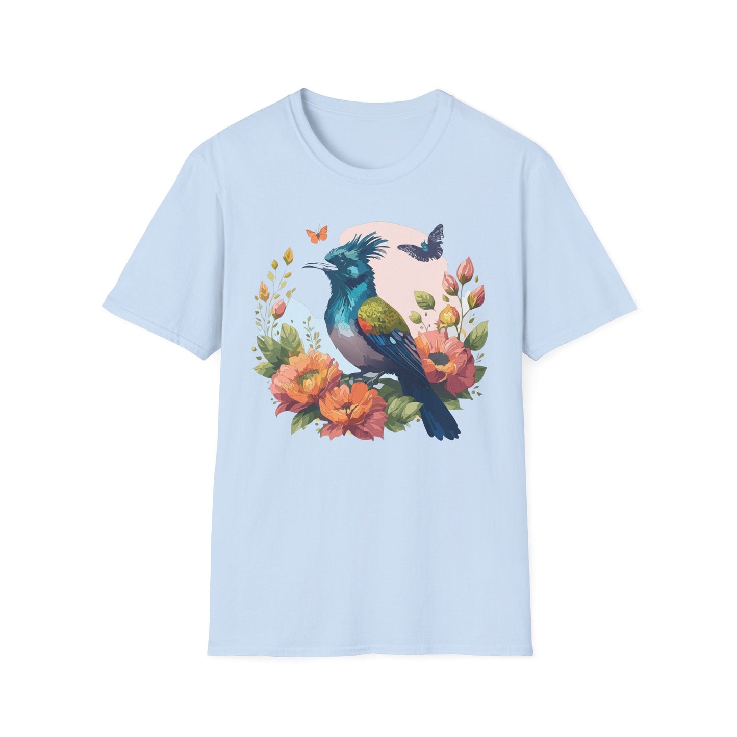 Floral Bird T Shirt Unisex Tee 100 Percent Ring Spun Cotton Softstyle Gildan 64000 Comfort Fit