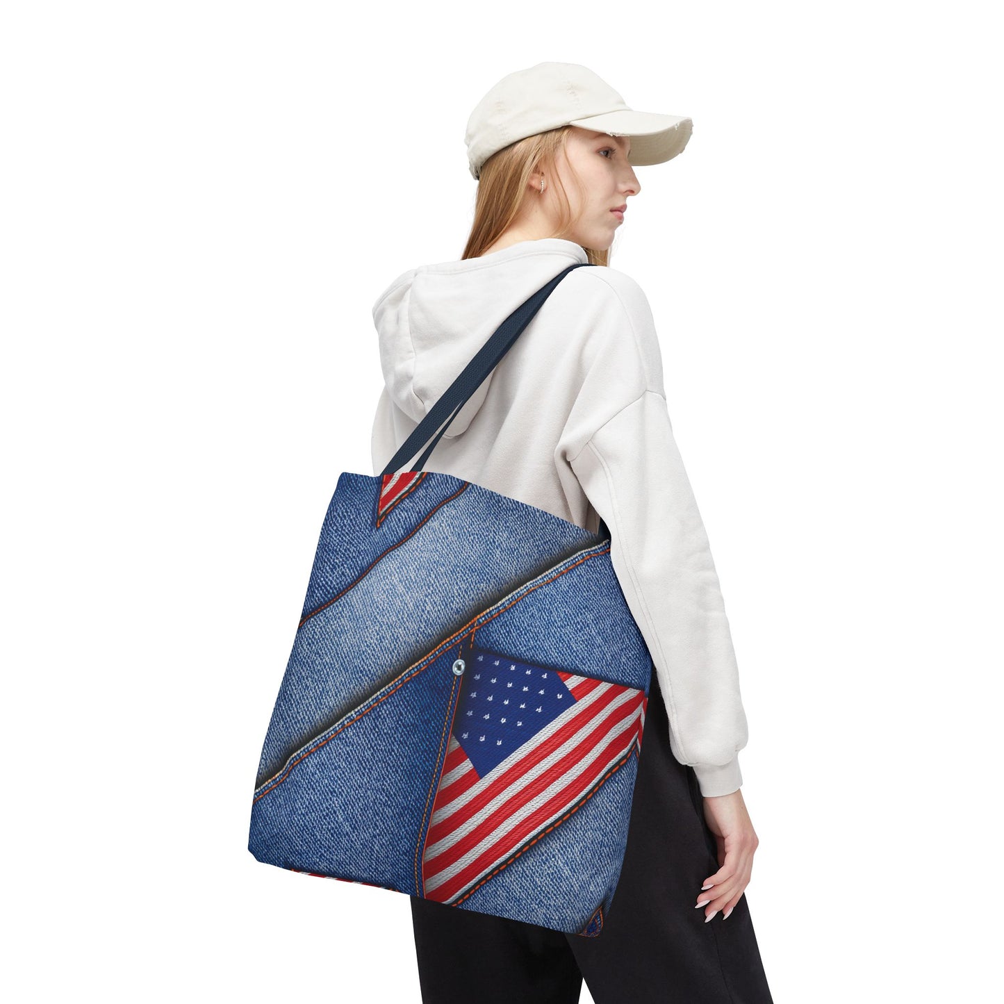 4th of July Graphic Denim Fabric Imitation Print Unisex Canvas Bag Poly Spun 3 Sizes Tote Bag 200-22