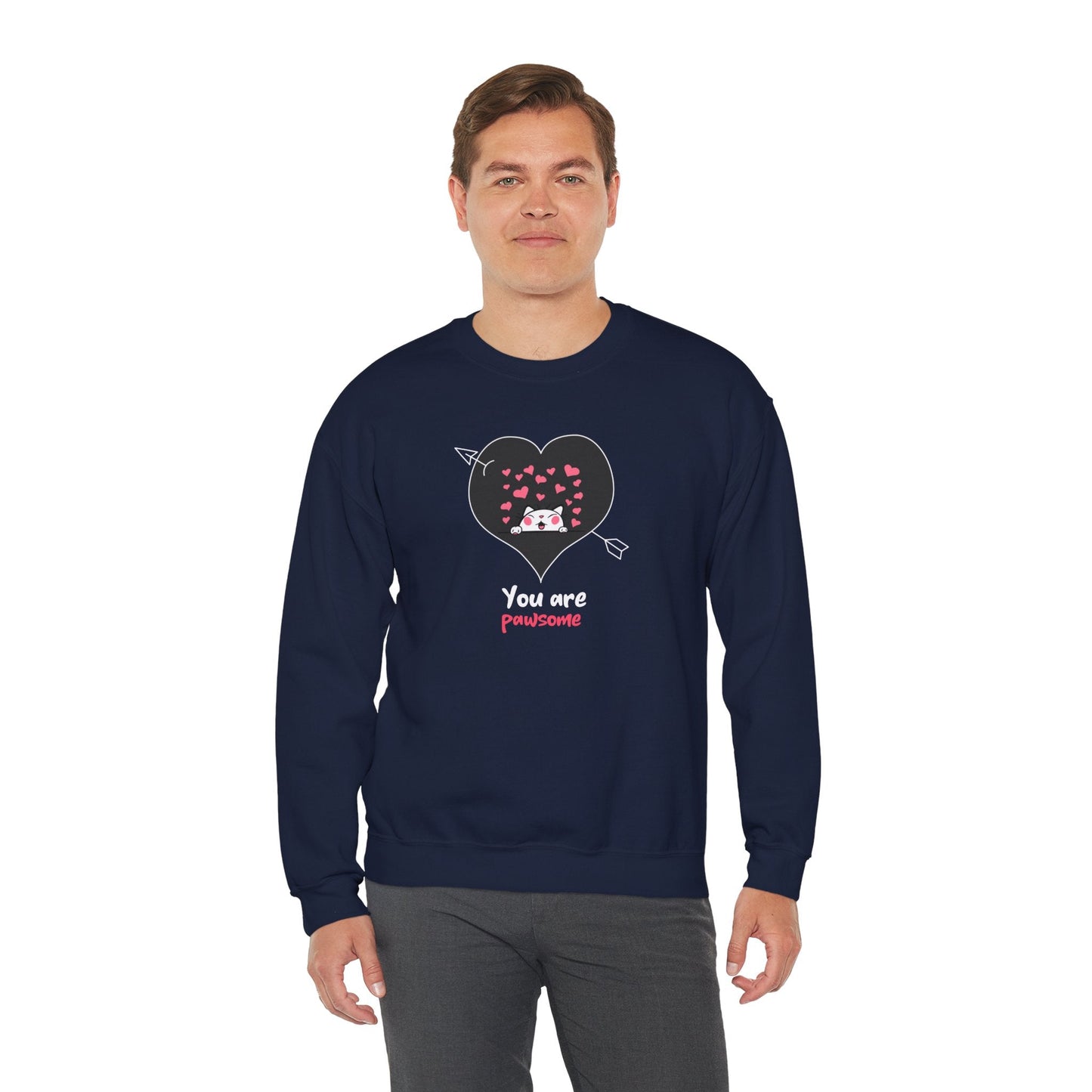 Cat Heart Sweatshirt Valentines Day Fifty Fifty Cotton Poly Unisex Crewneck Gift Idea