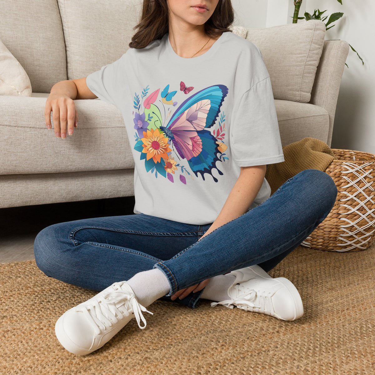 Watercolor Butterfly Floral Graphic Design Unisex 100 Cotton Gildan T-Shirt