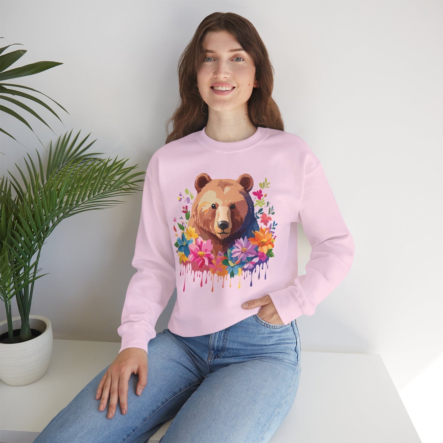 Unisex Floral Bear Sweatshirt With Art Design Animals Sweatshirt