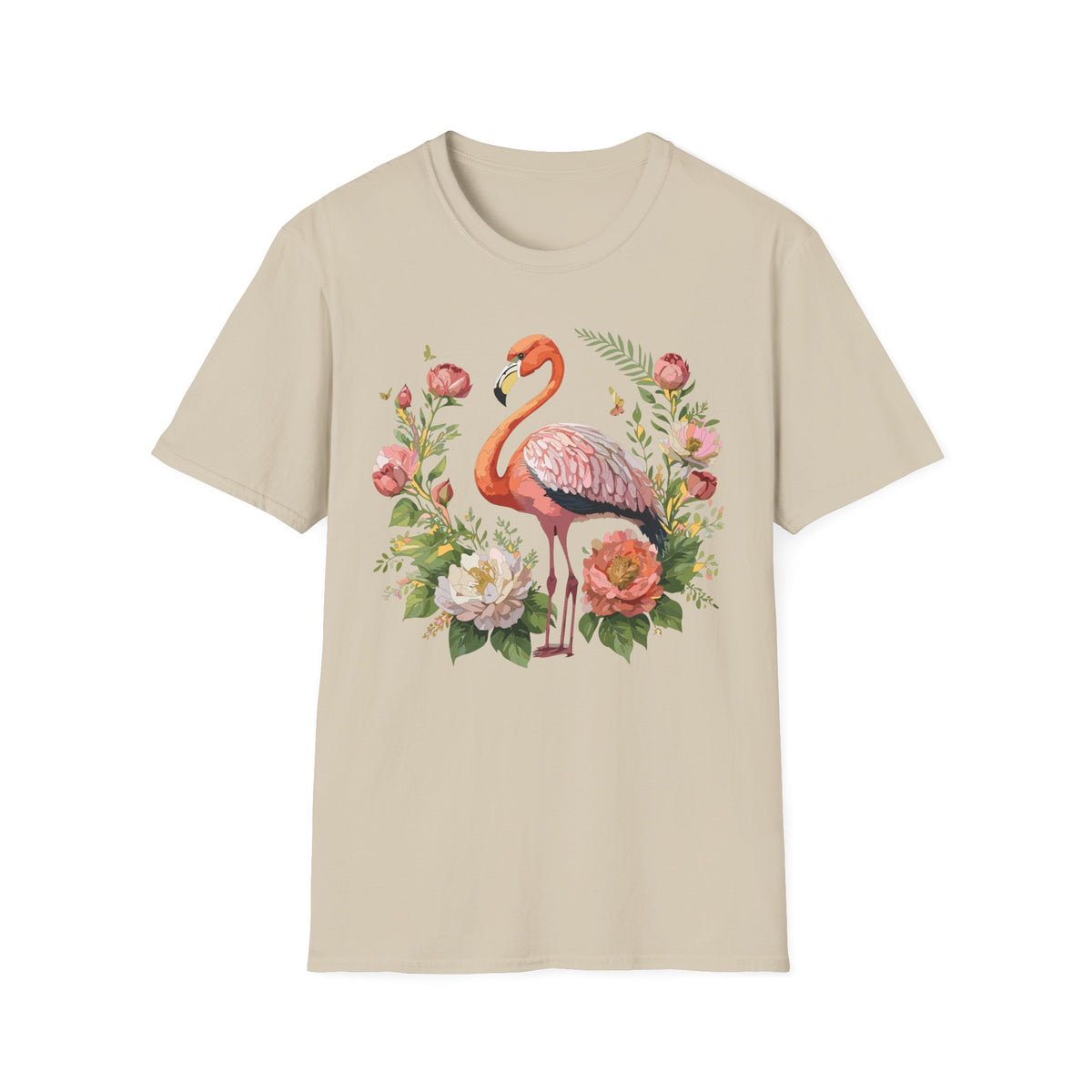 Floral Flamingo T-Shirt | Pink Flamingo with Flowers