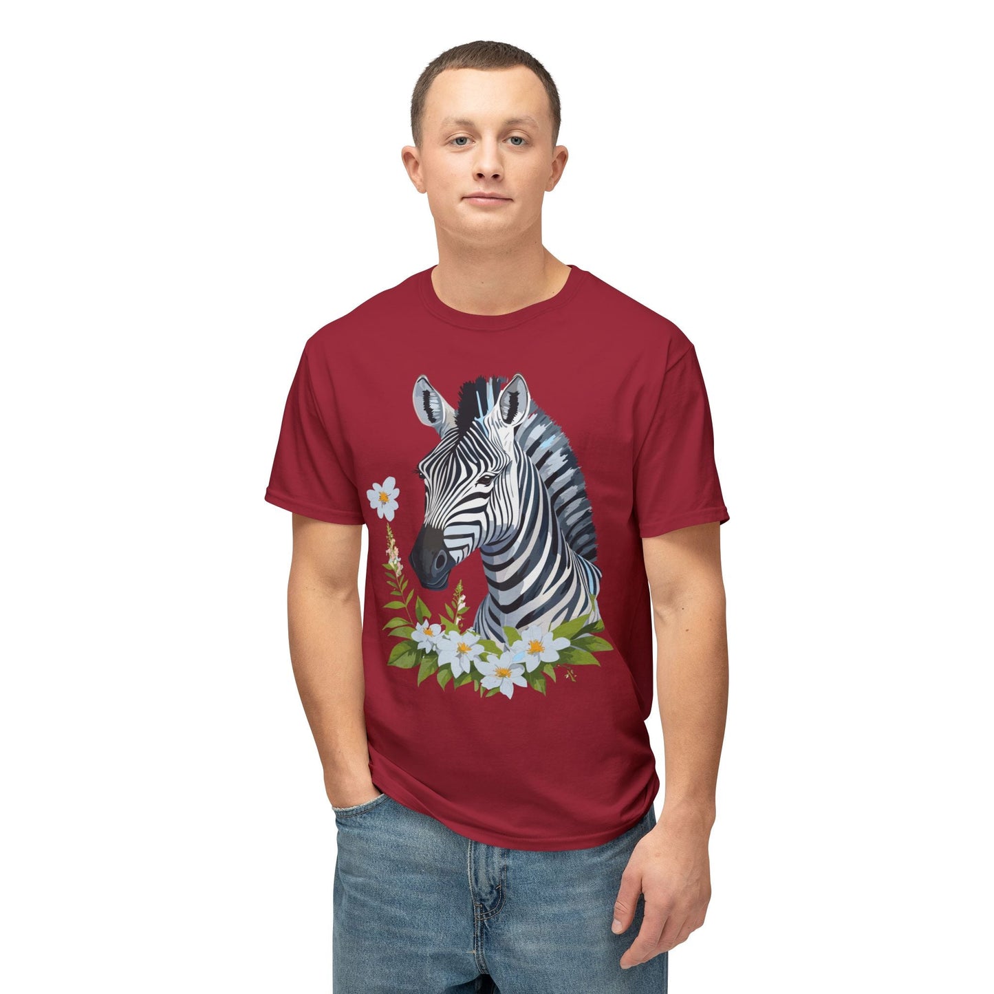 Unisex Zebra Art Print T Shirt 100% Cotton Vintage Floral Tee Made in USA Premium Graphic Tee