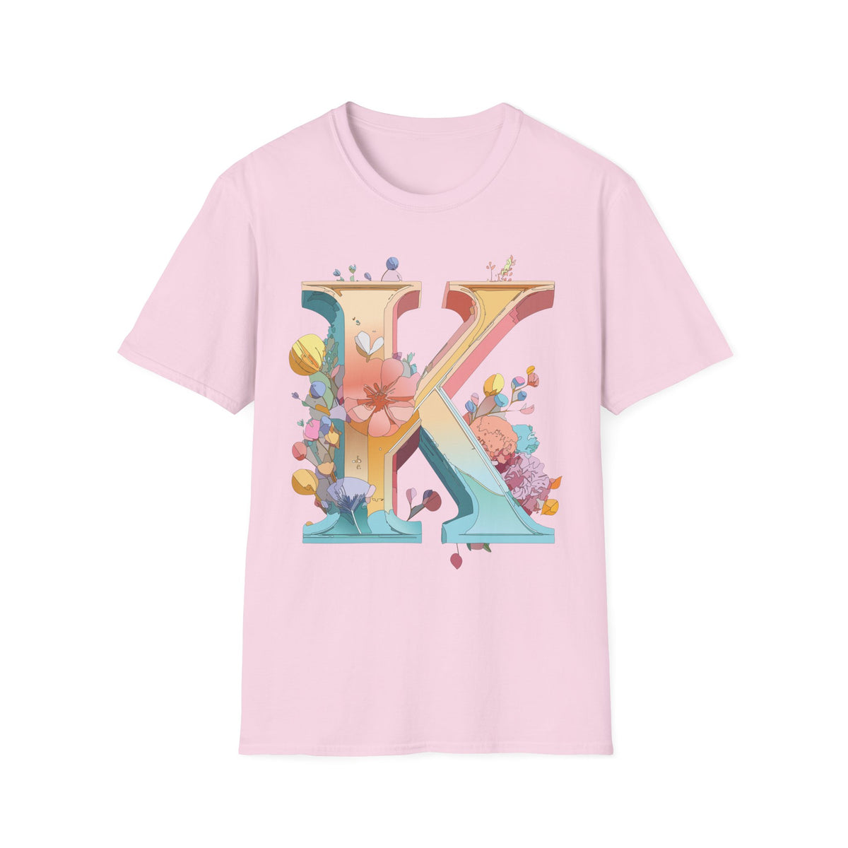 Floral Letter K T-Shirt | Monogram Initial K Tee, Botanical Alphabet Shirt