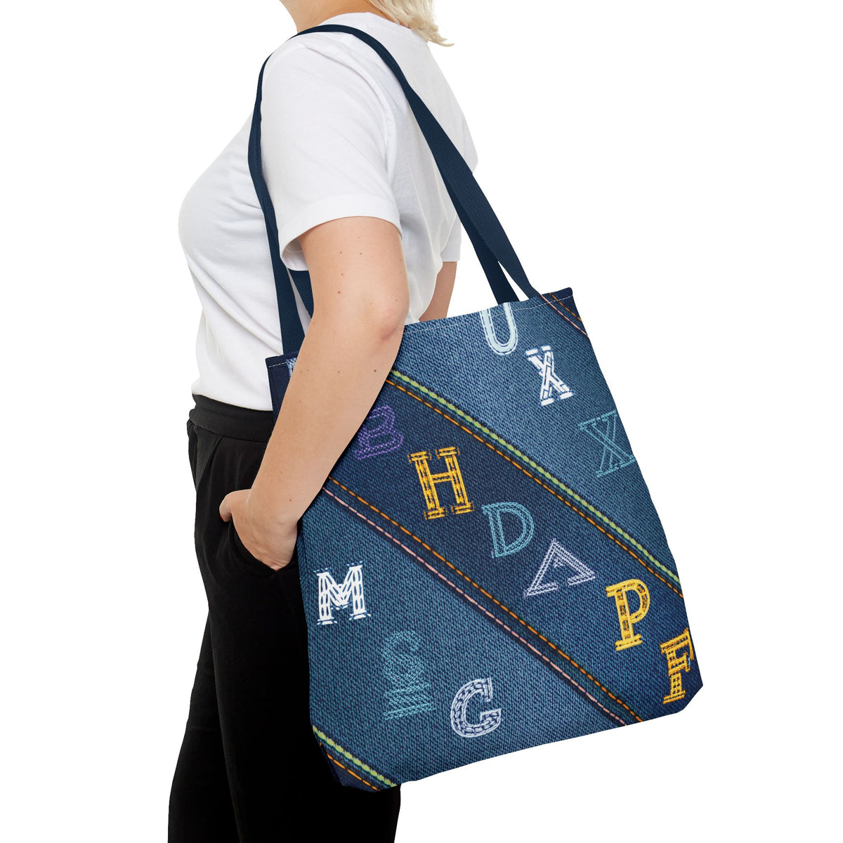 Denim Fabric Imitation Print Unisex Canvas Bag Poly Spun 3 Sizes Tote Bag 187-4
