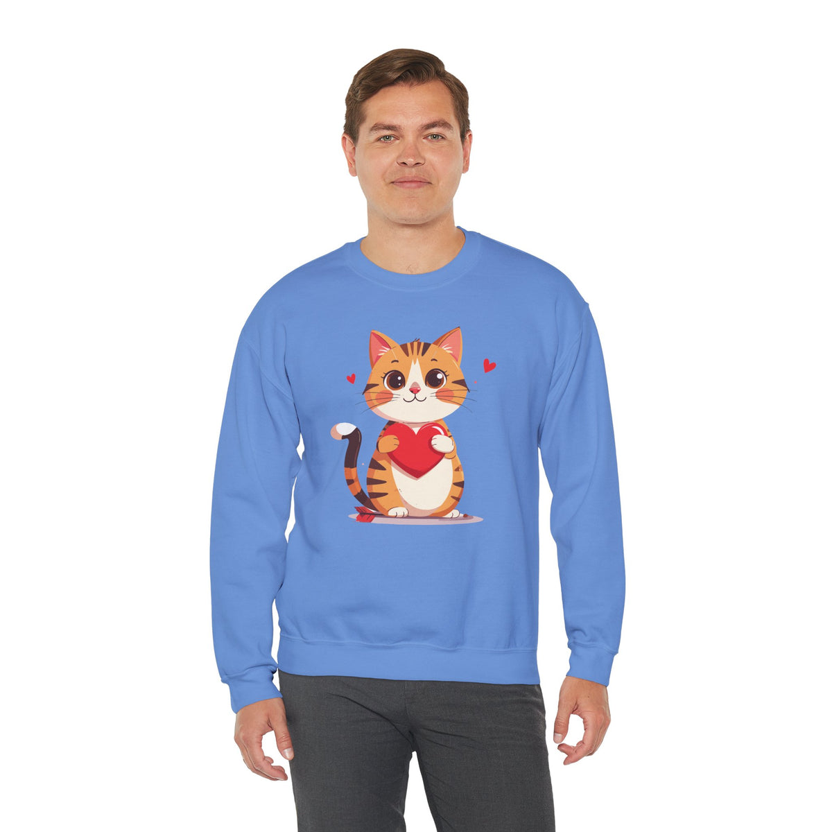 Cat Heart Sweatshirt, Heart Sweatshirt, Cat Sweatshirt, Valentine's Day Sweatshirt, 50/50 Cotton-Poly Animal Sweatshirt 103
