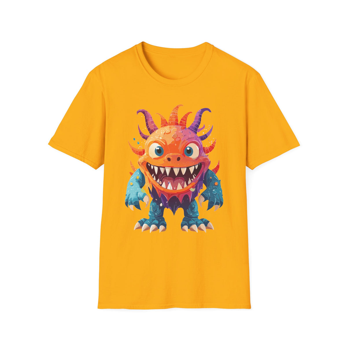 Colorful Cartoon Monster T-Shirt | Cute Spiky Halloween Creature Graphic Design Unisex 100 Cotton Gildan T-Shirt