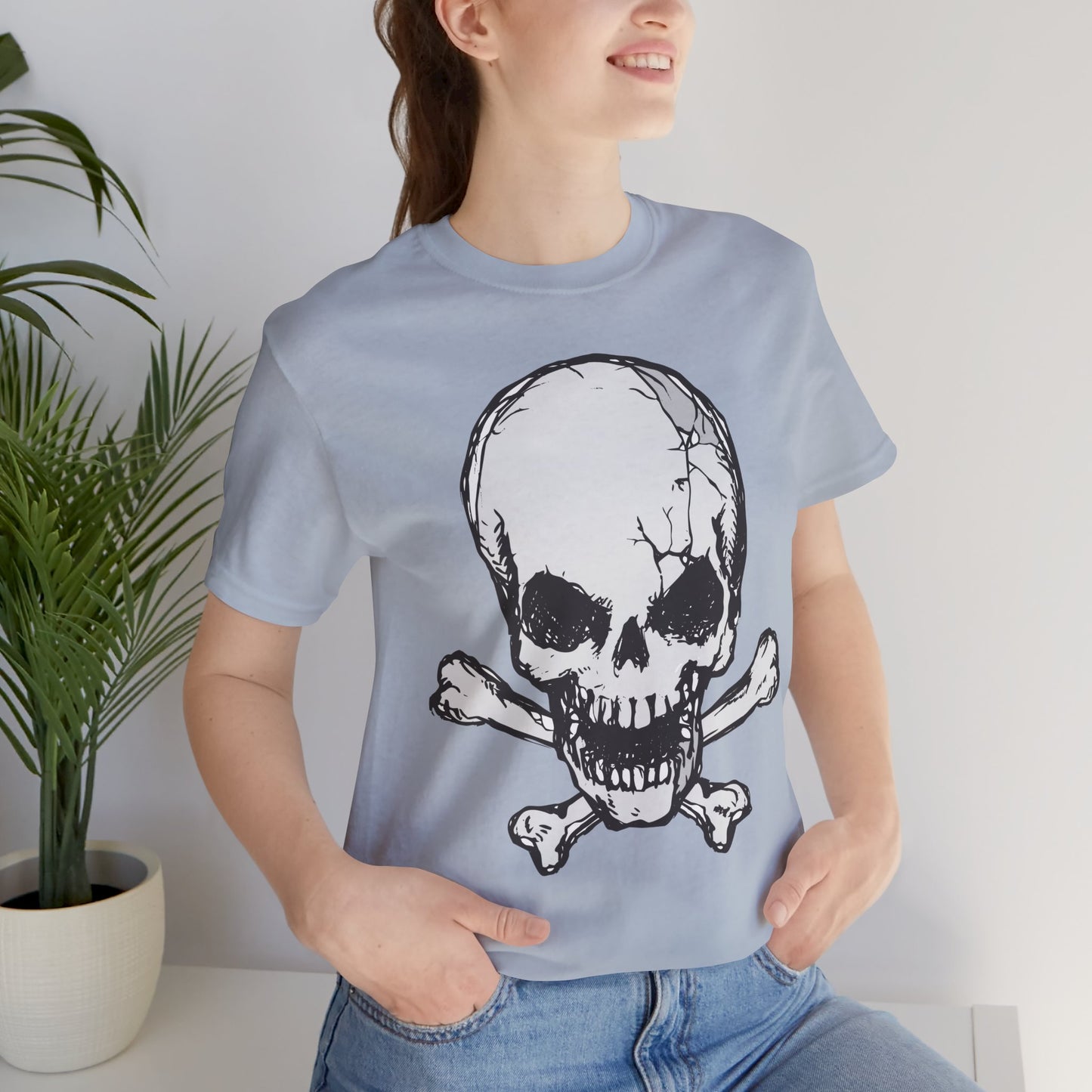 Grey Skull Graphic Design Tee, Skull Shirt, Vintage Tees, Art Design T-Shirt, Vintage Graphic Tee, Art Shirts with Skulls