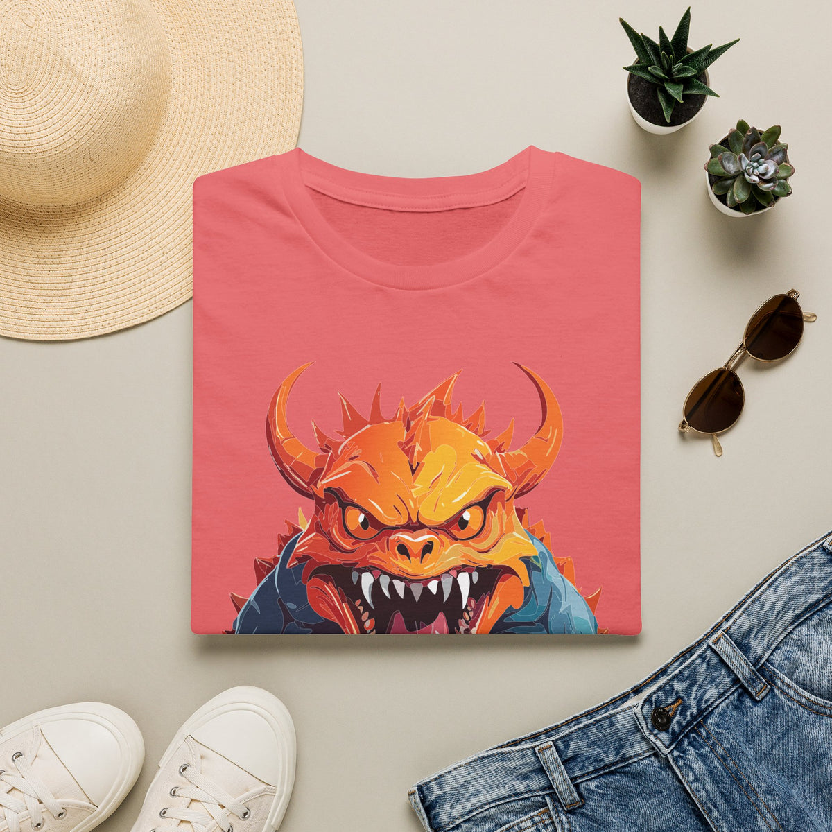 Monster Roar T‑Shirt — Fierce Orange Dragon Cartoon Graphic Tee Unisex 100 Cotton Gildan T-Shirt
