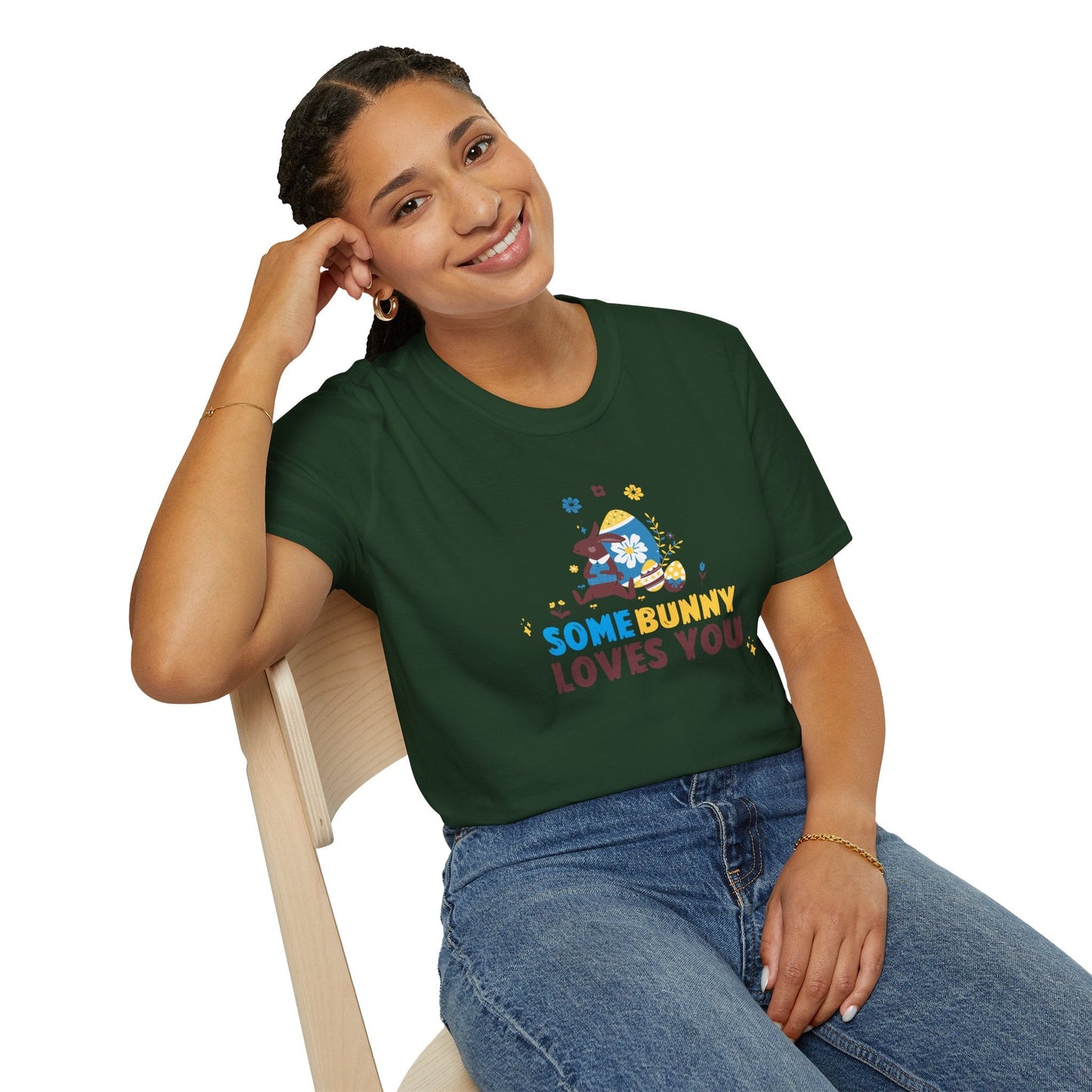 Easter Bunny T Shirt Unisex Gildan Softstyle 64000 Art Design With Easter Prints