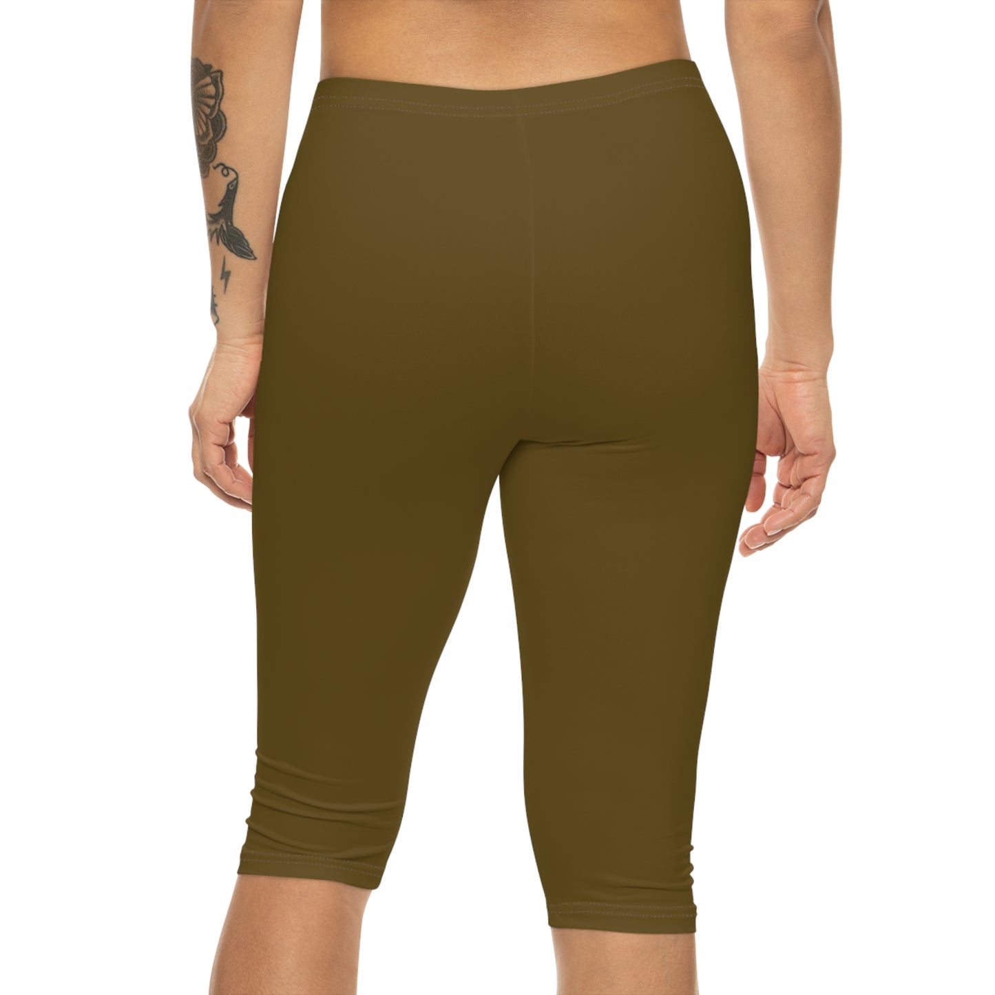 Olive Bark Color Women's Brushed Suede Poly Span Casual Capri Leggings XS-2XL