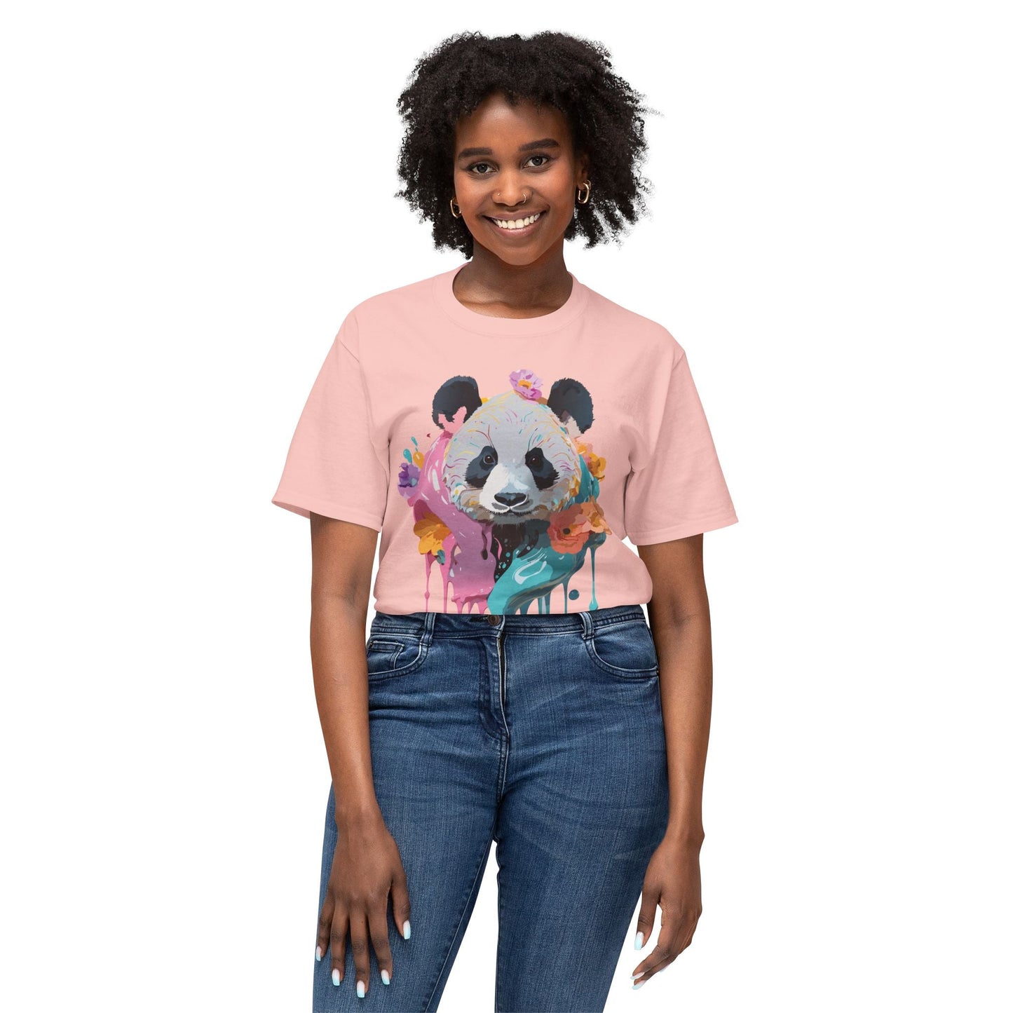 Panda T Shirt Unisex HD Cotton Tee With Panda Art Print Vintage Floral Design Printed In USA