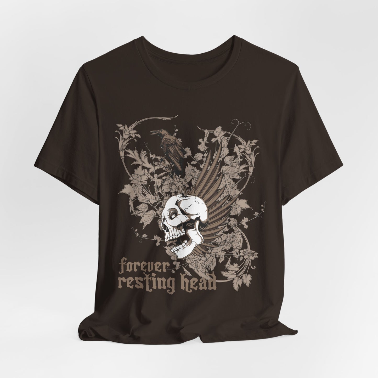 Forever Resting Head Tee, Edgy Graphic Shirt, Music T-Shirt, Gothic Tees, Skull Shirt, Art Design Tee, Skull Graphic Top
