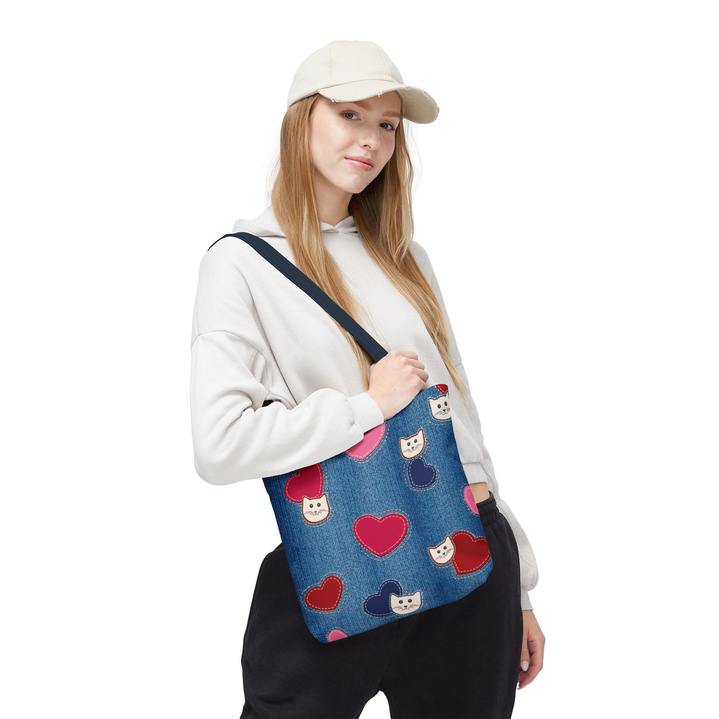 Love Day Graphic Design Denim Fabric Imitation Print Unisex Canvas Bag POLY 3 Sizes Tote Bag 201-17
