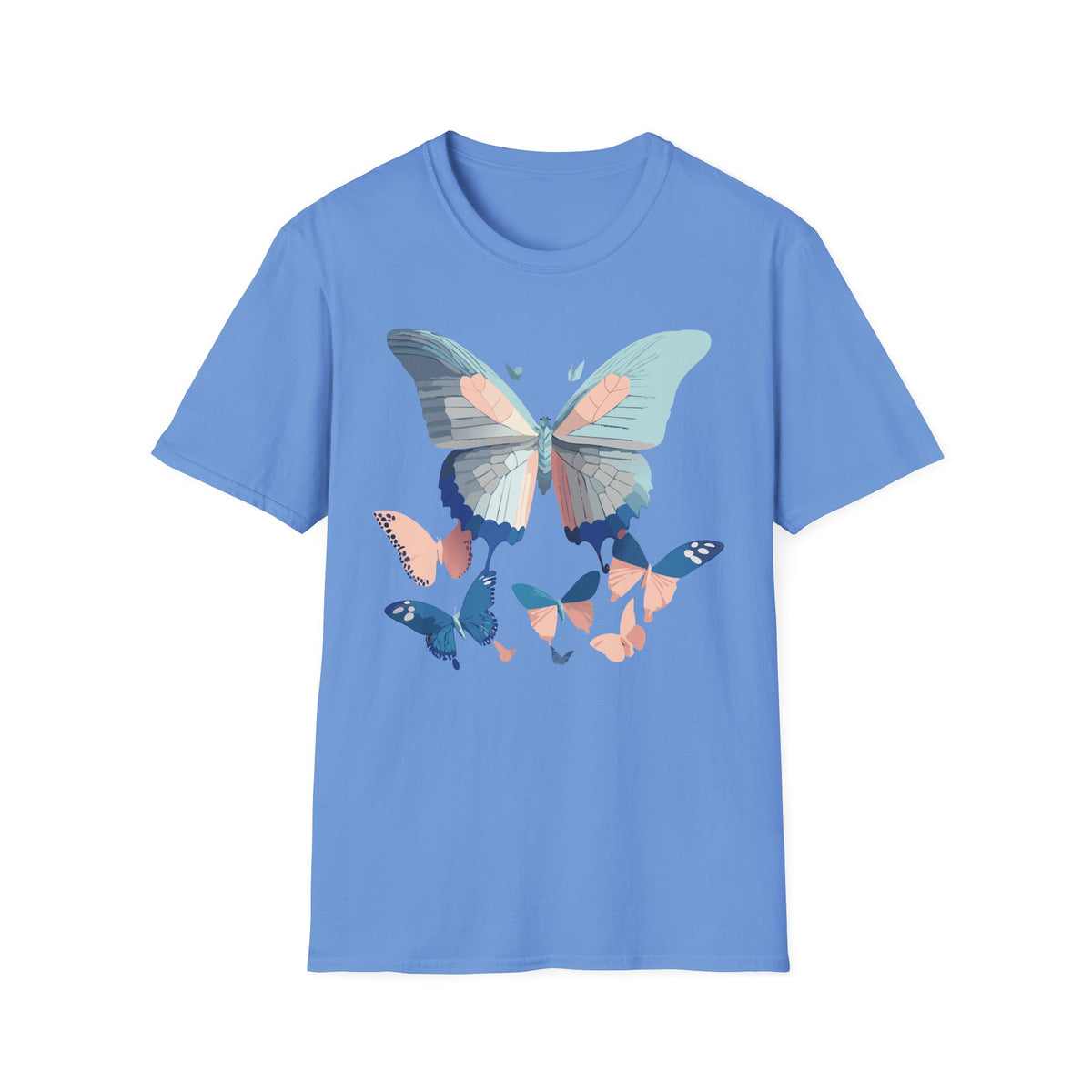 Butterfly Trio T‑Shirt — Pastel Blue & Peach Butterfly Graphic Design Unisex 100 Cotton Gildan T-Shirt