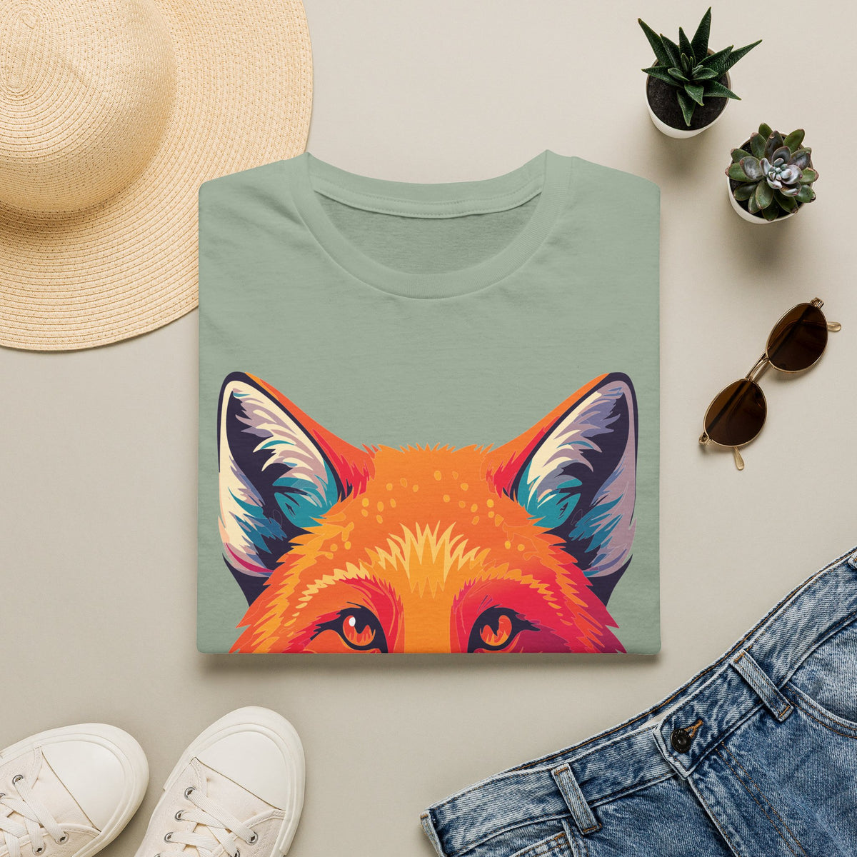 Colorful Fox Illustration T-Shirt | Vibrant Pop Art Fox Tee