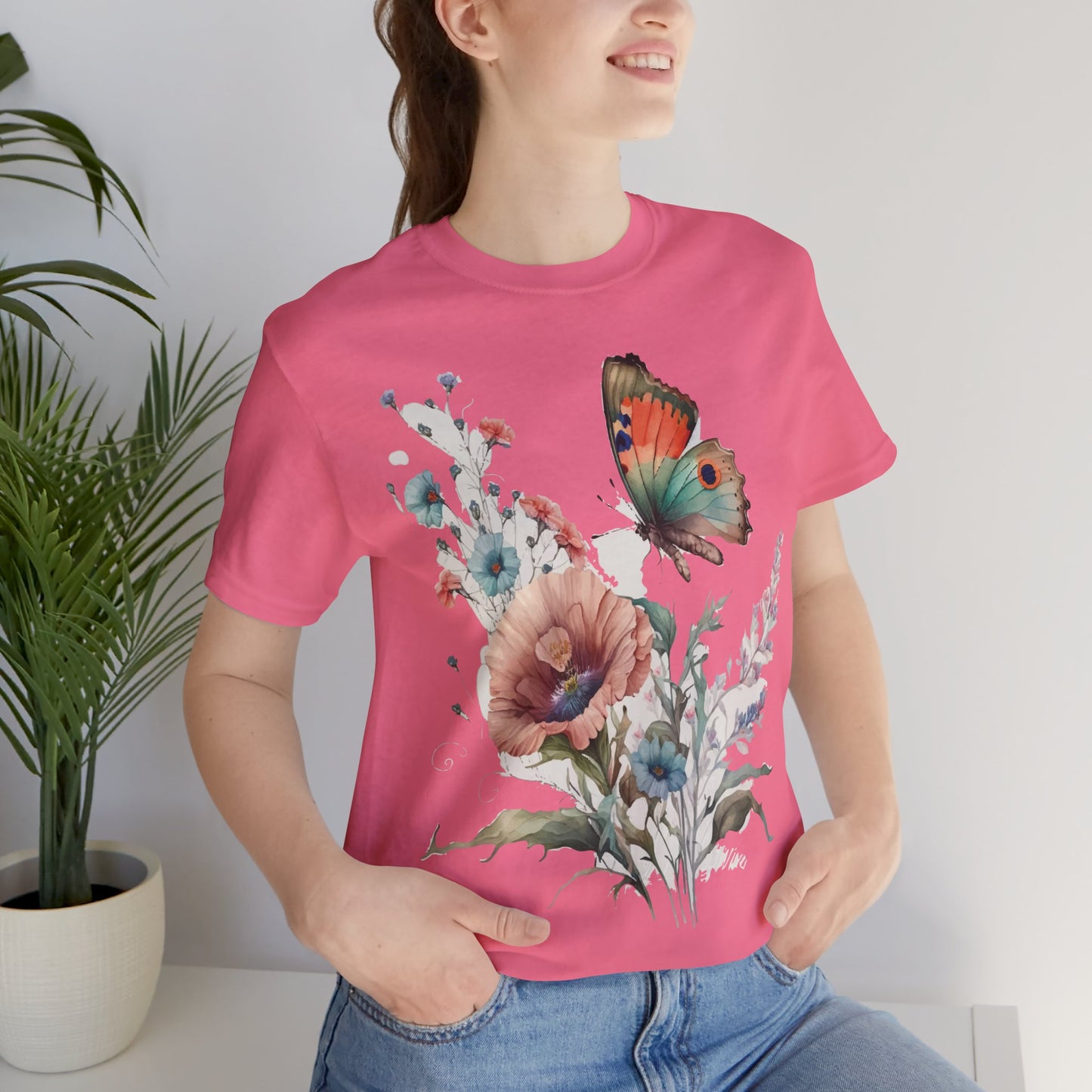 Cotton Tee Shirt with Butterfly Prints