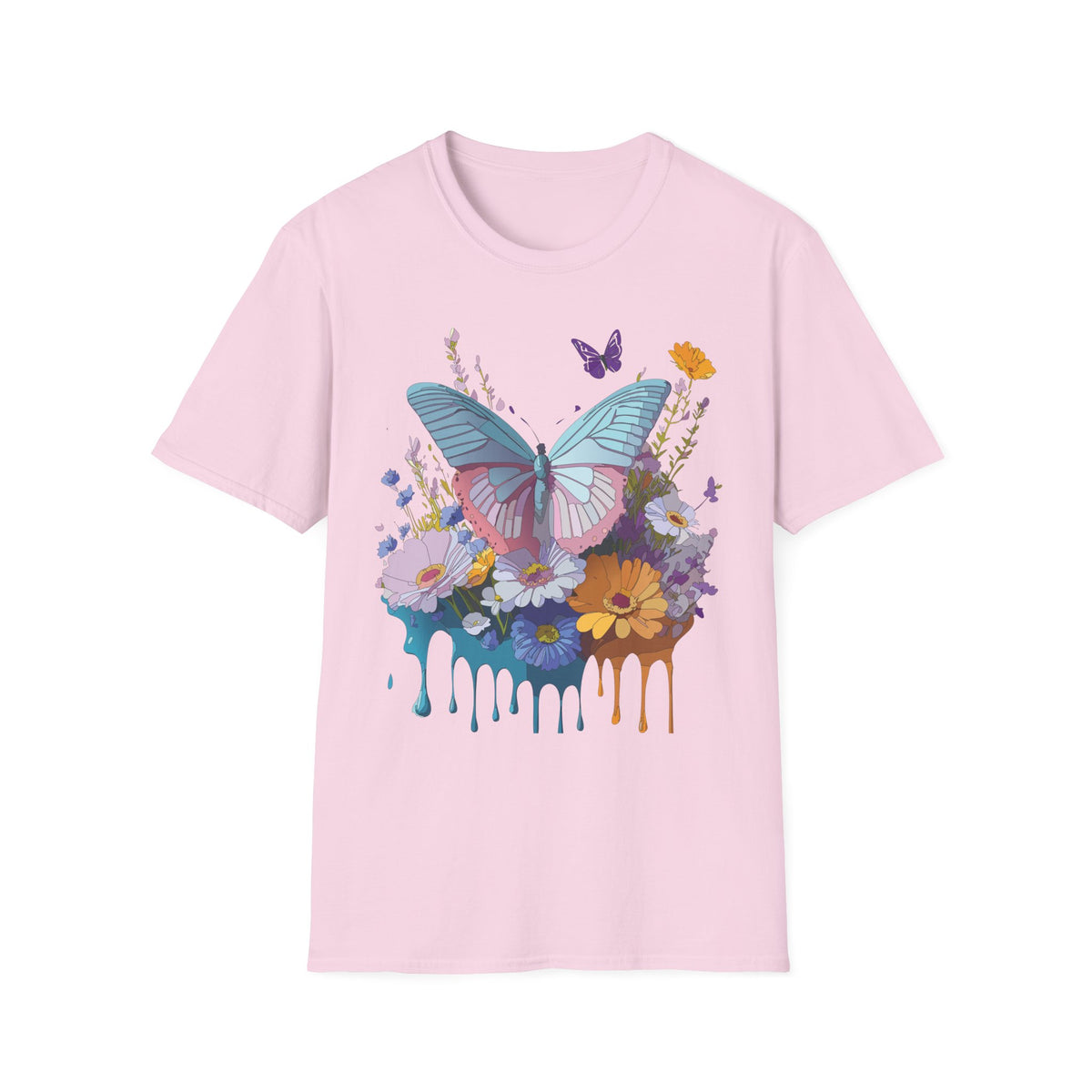 Butterfly Floral T-Shirt – Colorful Nature Garden Graphic Design Unisex 100 Cotton Gildan T-Shirt