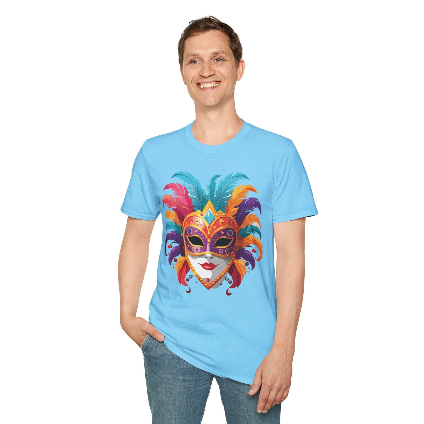 Unisex Gildan Softstyle Mask Tee Shirt With Art Design Casual Everyday Wear Masquerade Tee