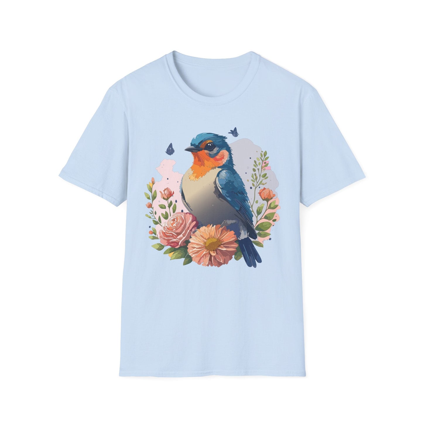 Bird T Shirt Floral Design Unisex Gildan Softstyle 64000 Ring Spun Cotton Tee Breathable Wear