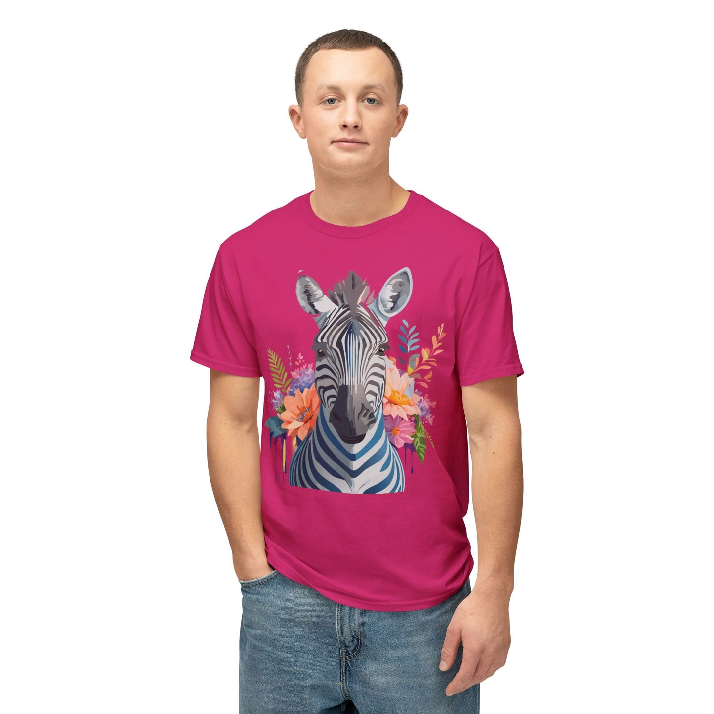 Unisex Zebra Art Print T Shirt HD Cotton Tee Floral Design Made In USA Premium Comfort Breathable
