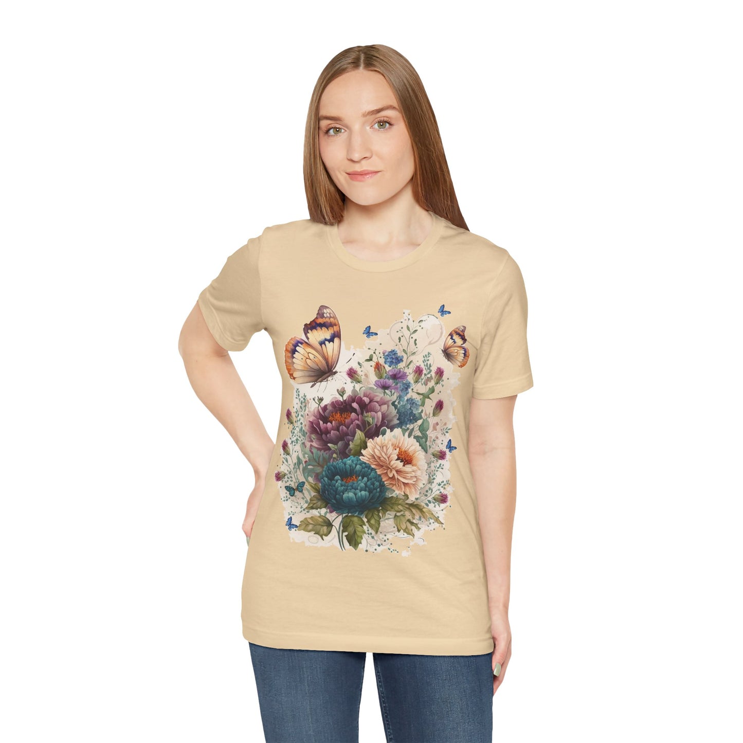 Cotton Tee Shirt with Butterfly Prints