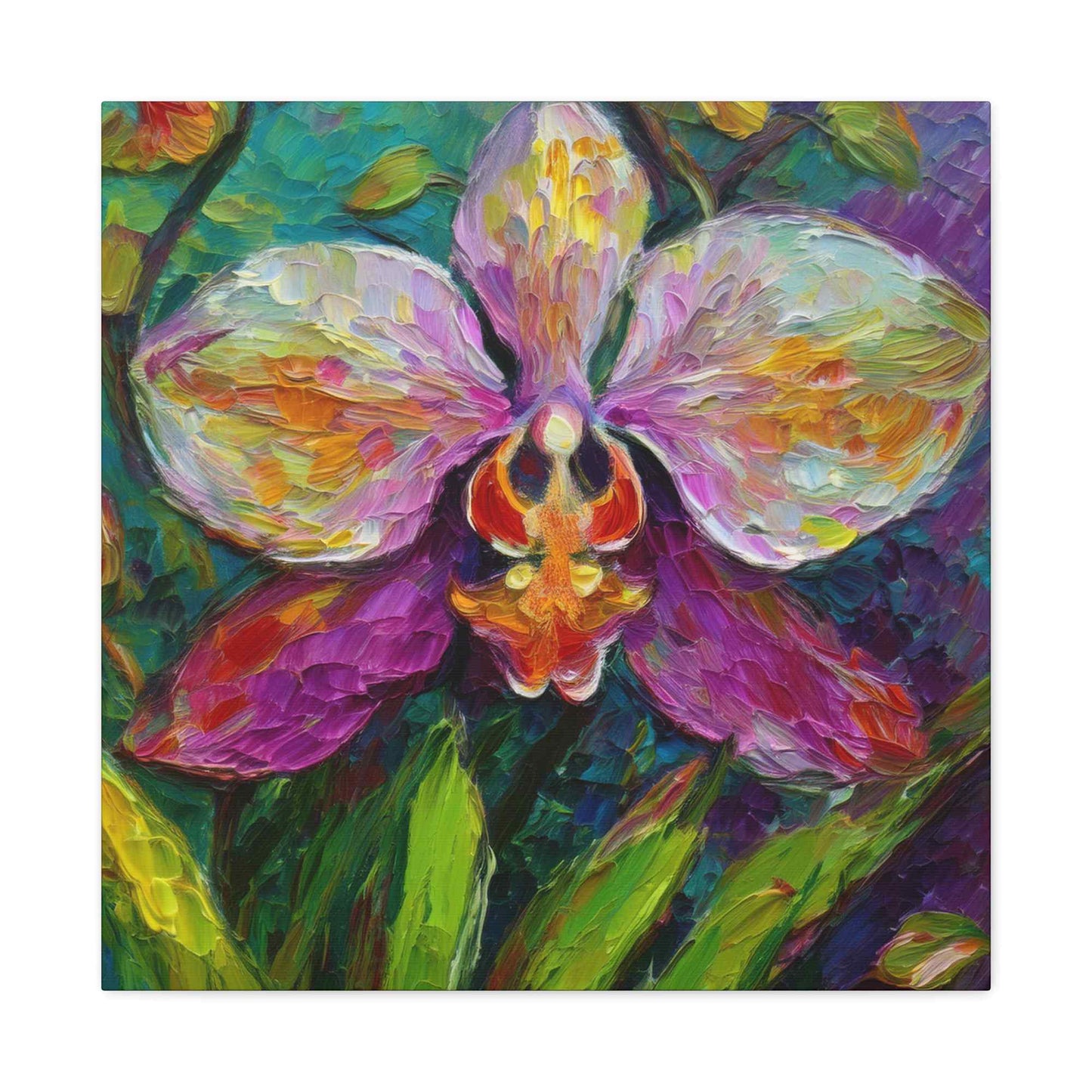 Purple Orchid Print Canvas, Floral Oil Paint Print 20x20, 24x24, 30x30, 32x32, 36x36 Art Design Pine-Wood Inner Frame MC-129