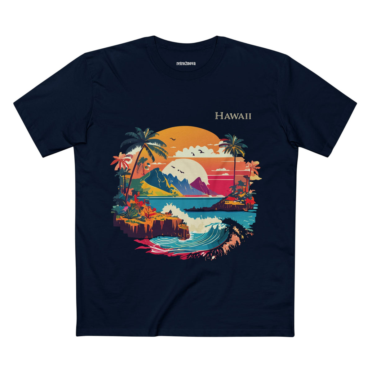 Hawaii Retro Sunset Surf Scene T-Shirt | Tropical Island Palm Beach Tee
