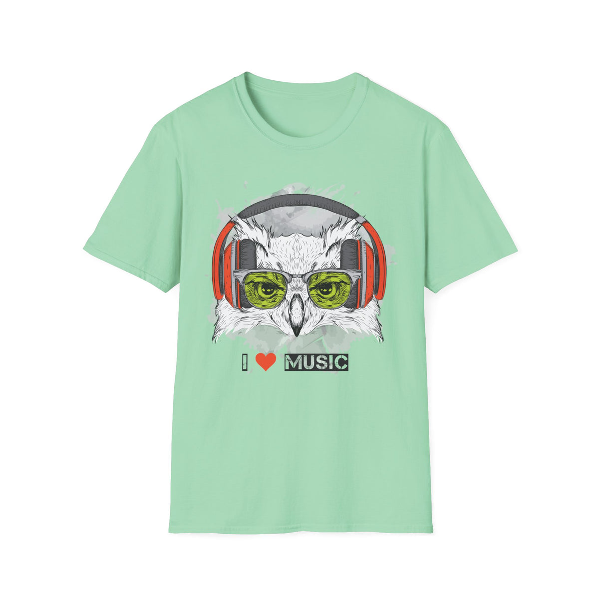 Music Owl T-Shirt Unisex Cotton Short Sleeves I love Music Graphic Tee