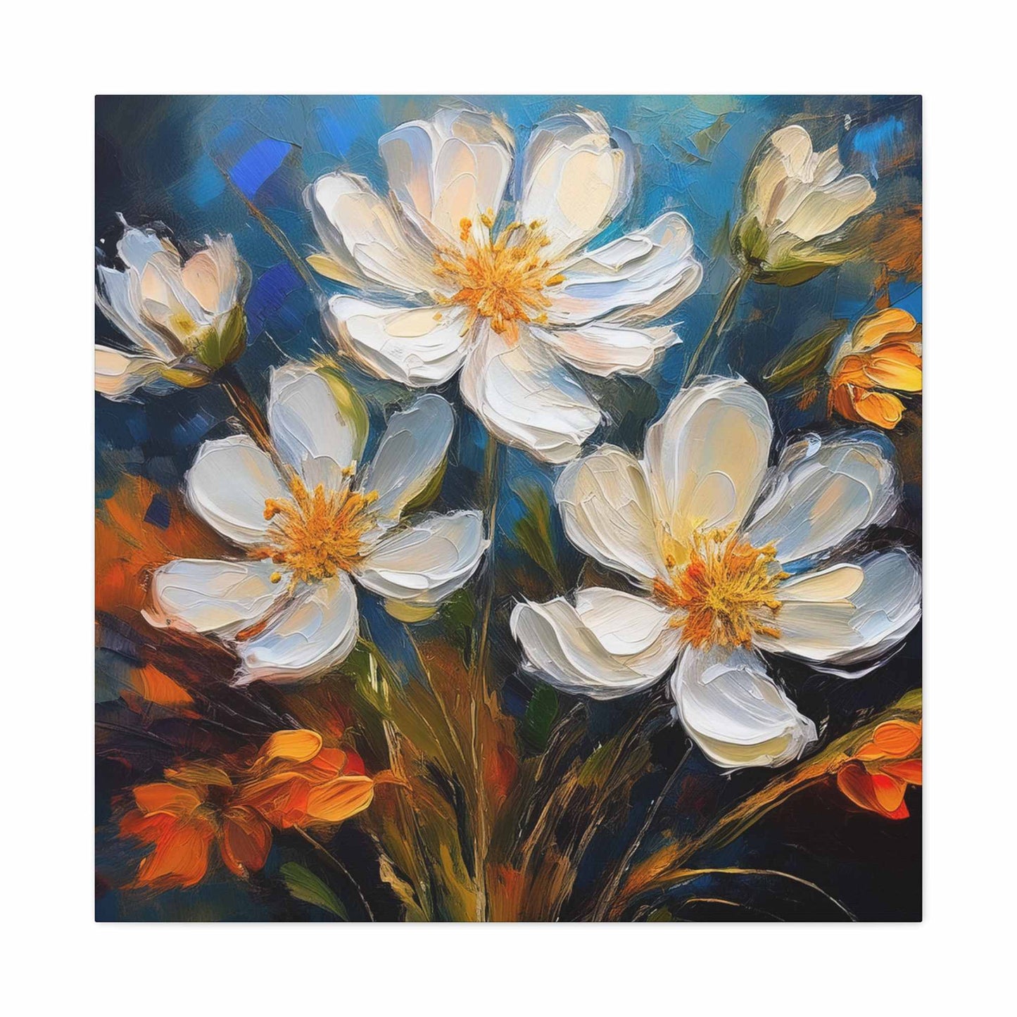 White Flowers Print Canvas, White Flowera Oil Paint Print 20x20, 24x24, 30x30, 32x32, 36x36, Art Design Print Non-Frame MC-6