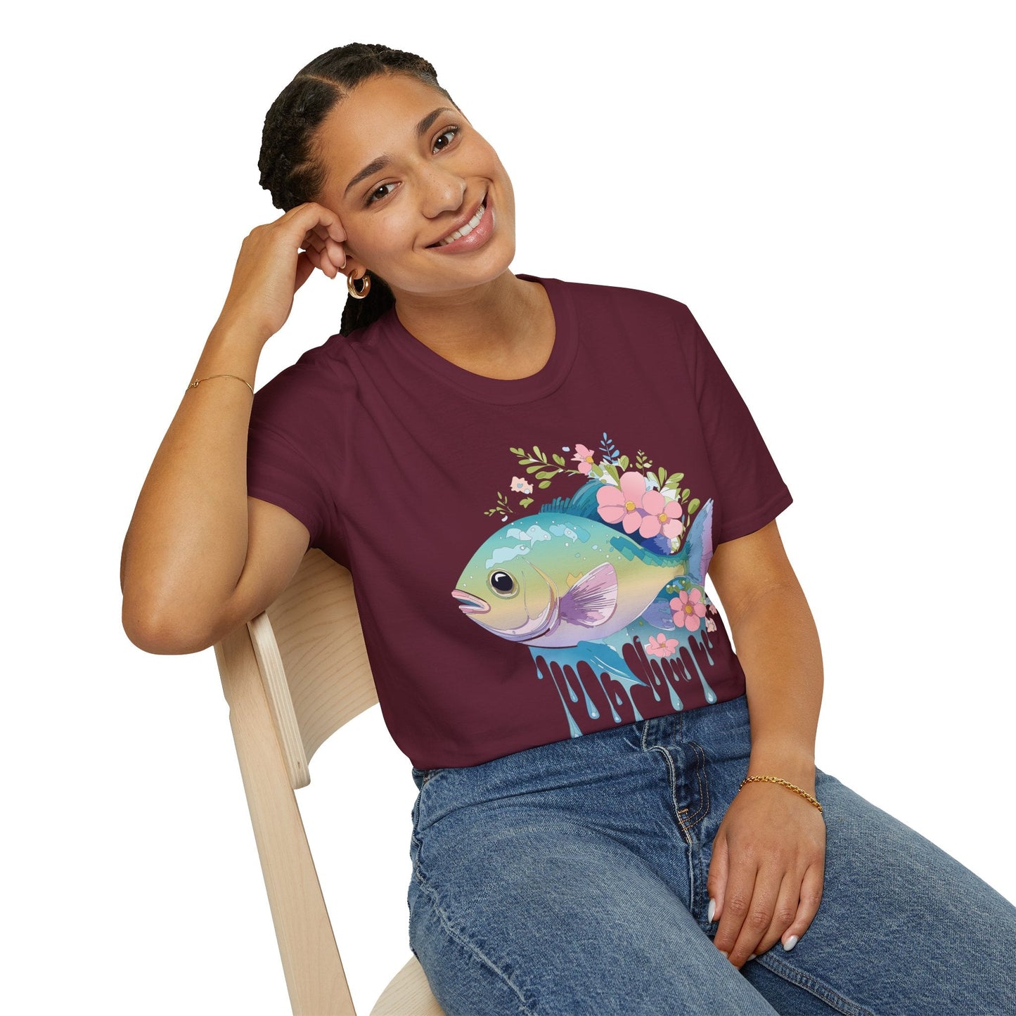 Fish Art Graphic Tee Unisex Gildan Softstyle 64000 100 Percent Ring Spun Cotton Comfortable Tee